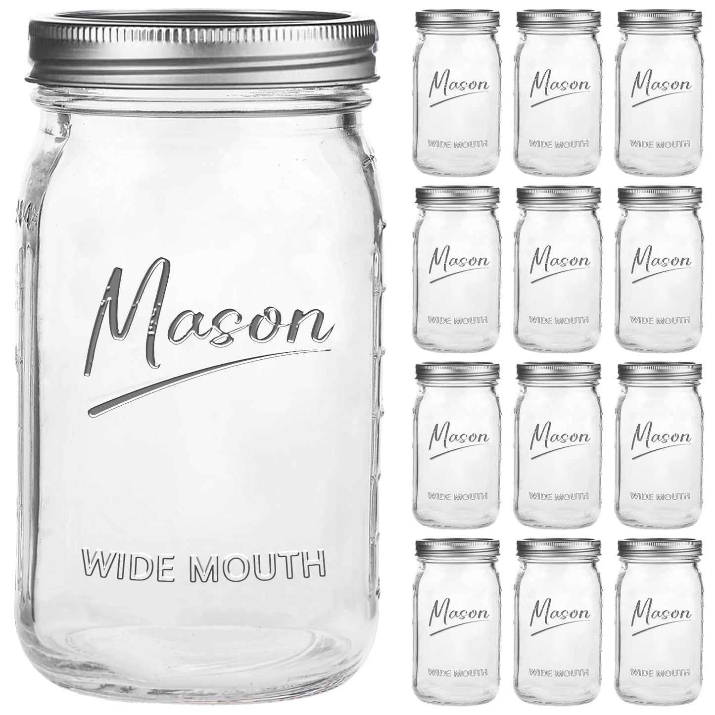 Galssmagic Mason Jars 32 oz,12 Pack Quart Wide Mouth Mason Jar With Airtight Lids,Glass Canning Jars for Fermenting, Pickling,Meal Prep,Overnight Oats & Centerpieces