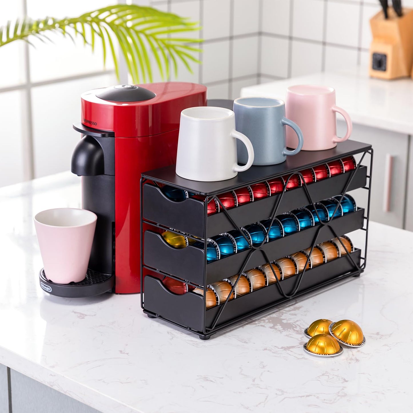 FlagShip for Nespresso Pod Holder Vertuo Pod Drawer Large Mullti Tier Coffee Pod Holder(3 Tier (60Pods Capacity))
