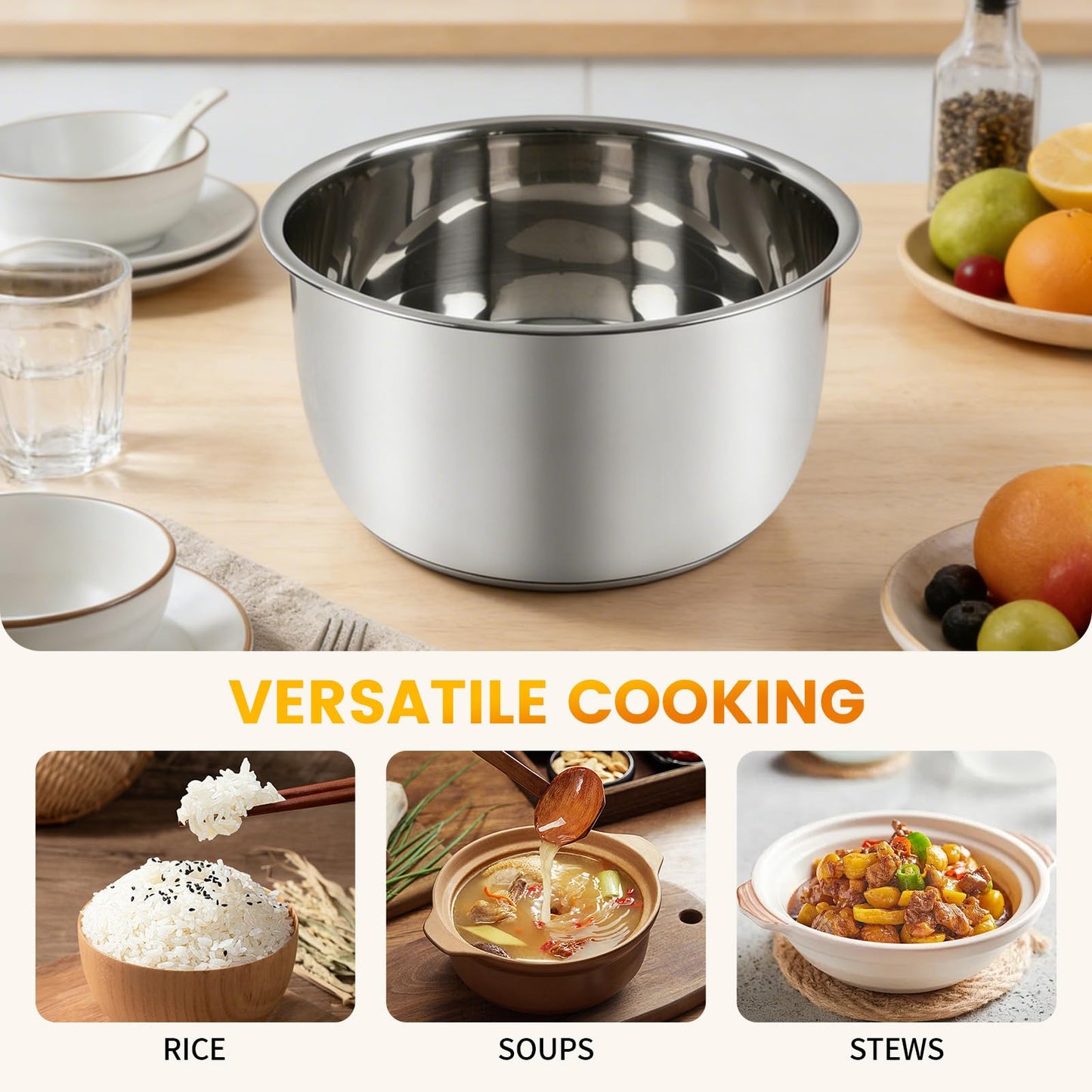 Replacement Rice Cooker 6-Cup Inner Pot Only Compatible with CUCKOO CR-0675FW – 304 Stainless Steel Inner Bowl with Multi-Ply Base, Durable Pots for Multi-Cookers, Easy to Clean and Dishwasher Safe