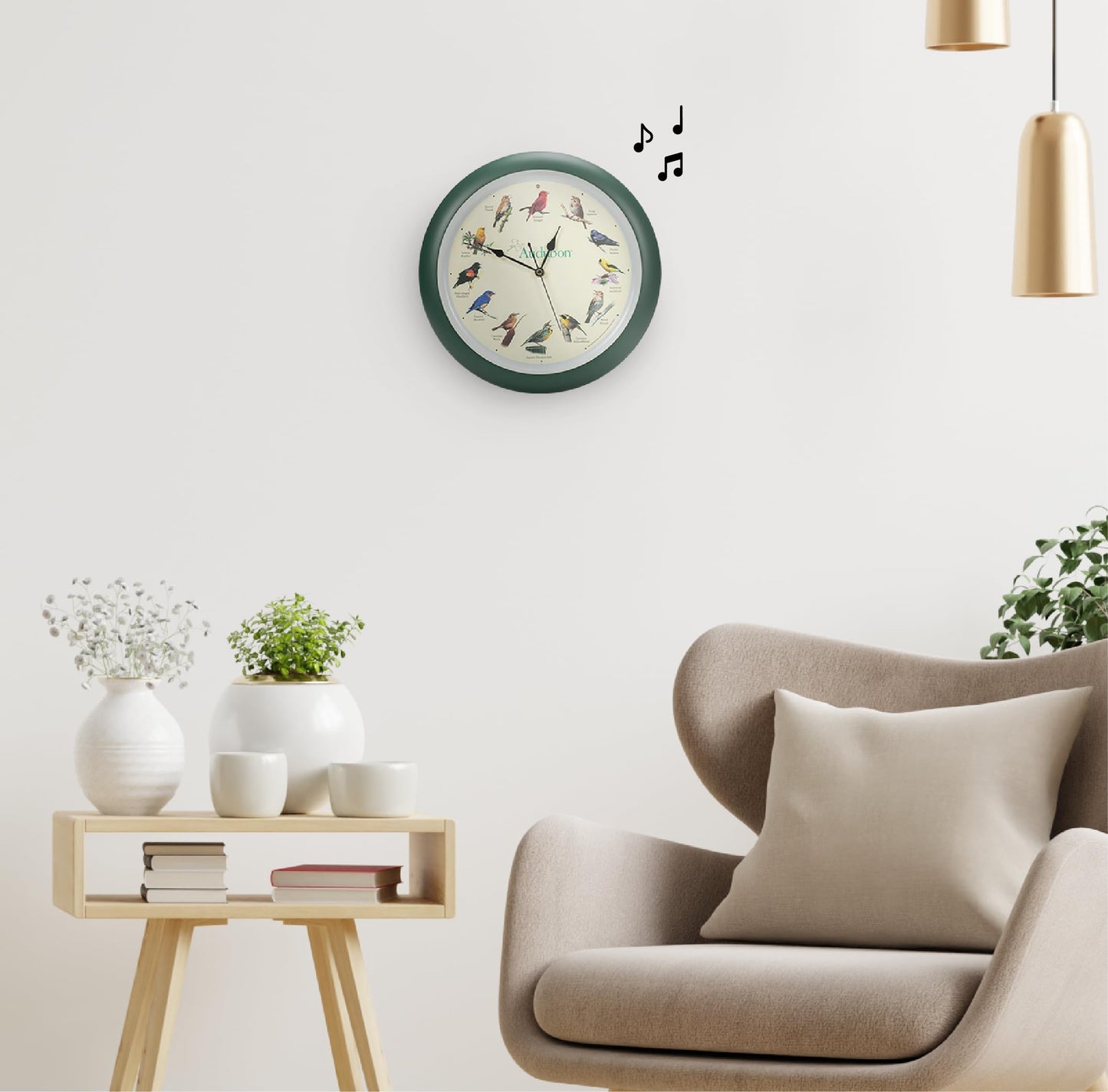 Mark Feldstein, Audubon Singing Bird Wall Clock, 13 Inch, Green