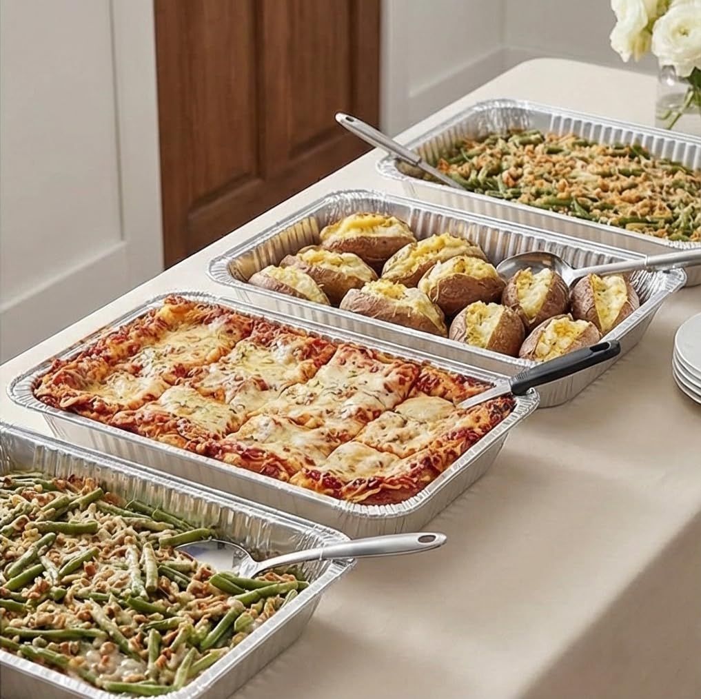 Aluminum Deep Foil Pans Full Size, Large Disposable Roasting & Baking Pan, 21"x13" (20 Pack) Extra Heavy Duty Chafing Trays for Hotels, Restaurants, Caterers, Steam Table, Buffets & Bakeware