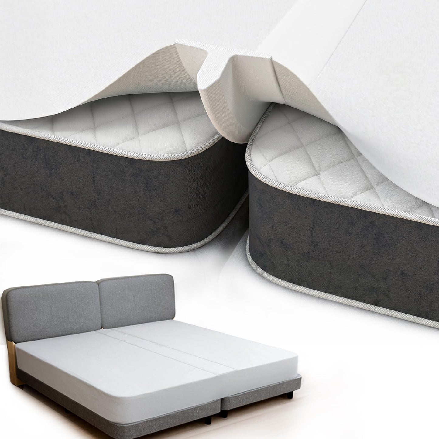 Vekkia 2-in-1 Split King Gap Filler with Built-in Fitted Sheet, Twin to King Converter, Bed Bridge with Washable Cover, Fits Guest Rooms, Hotels & Vacation Rentals, 75"x75"
