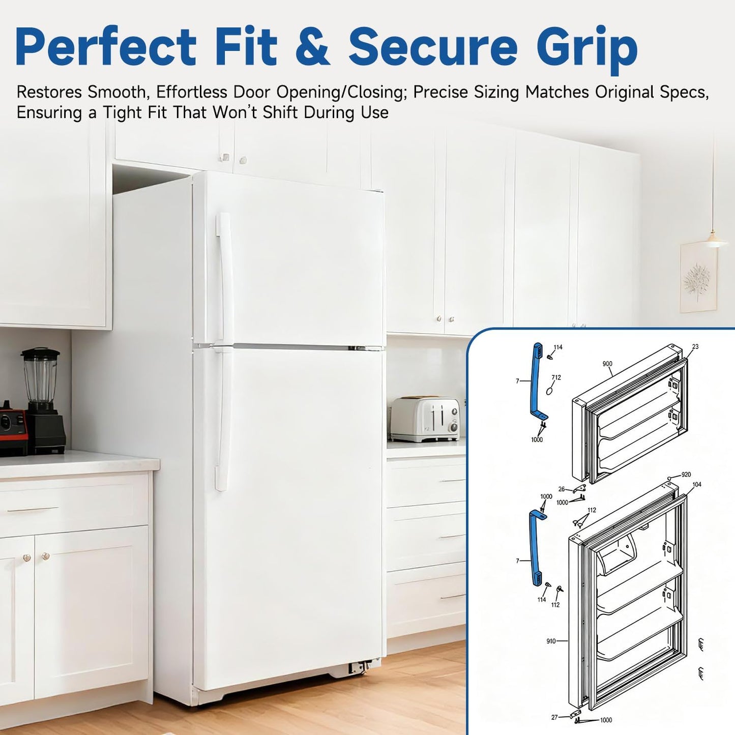 LEYURISE Replace WR12X32352 Refrigerator Door Handle Set Replacement Door Handle Assembly (White) Compatible with GE Refrigerator Replace#: WR12X48765 WR12X21157 WR12X27039