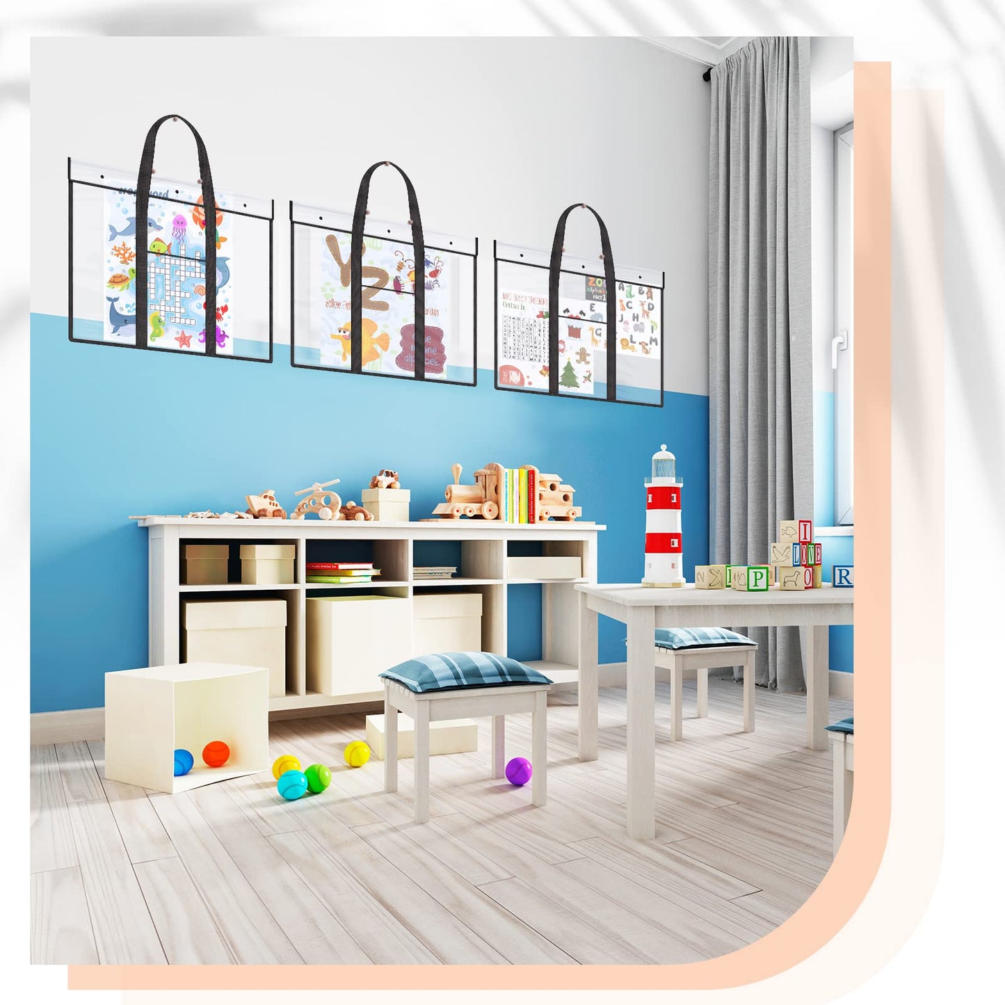 10 Pack Large PVC Poster Storage Bags Bulletin Board Storage Art Portfolio Organizer with Pocket for Classrooms Teachers, 31.5 x 25.2 Inches