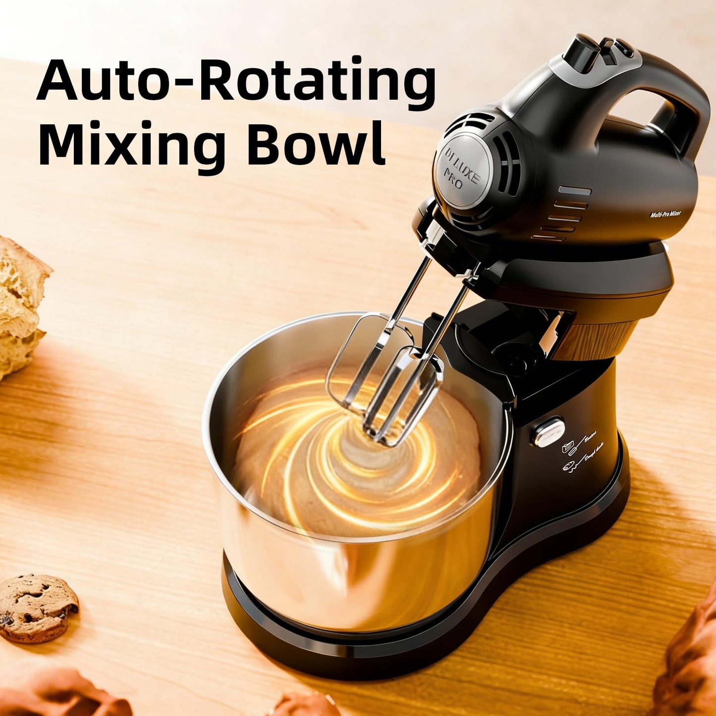 Stand Mixer Electric Kitchen Mixer, 3.2 QT Auto-Rotating Bowl & Beater Tilt-Head 2-IN-1 Standing Hand Mixer, 250 Watt 5-Speed with Turbo Boost Household Mixer with Beaters & Dough Hooks for Baking