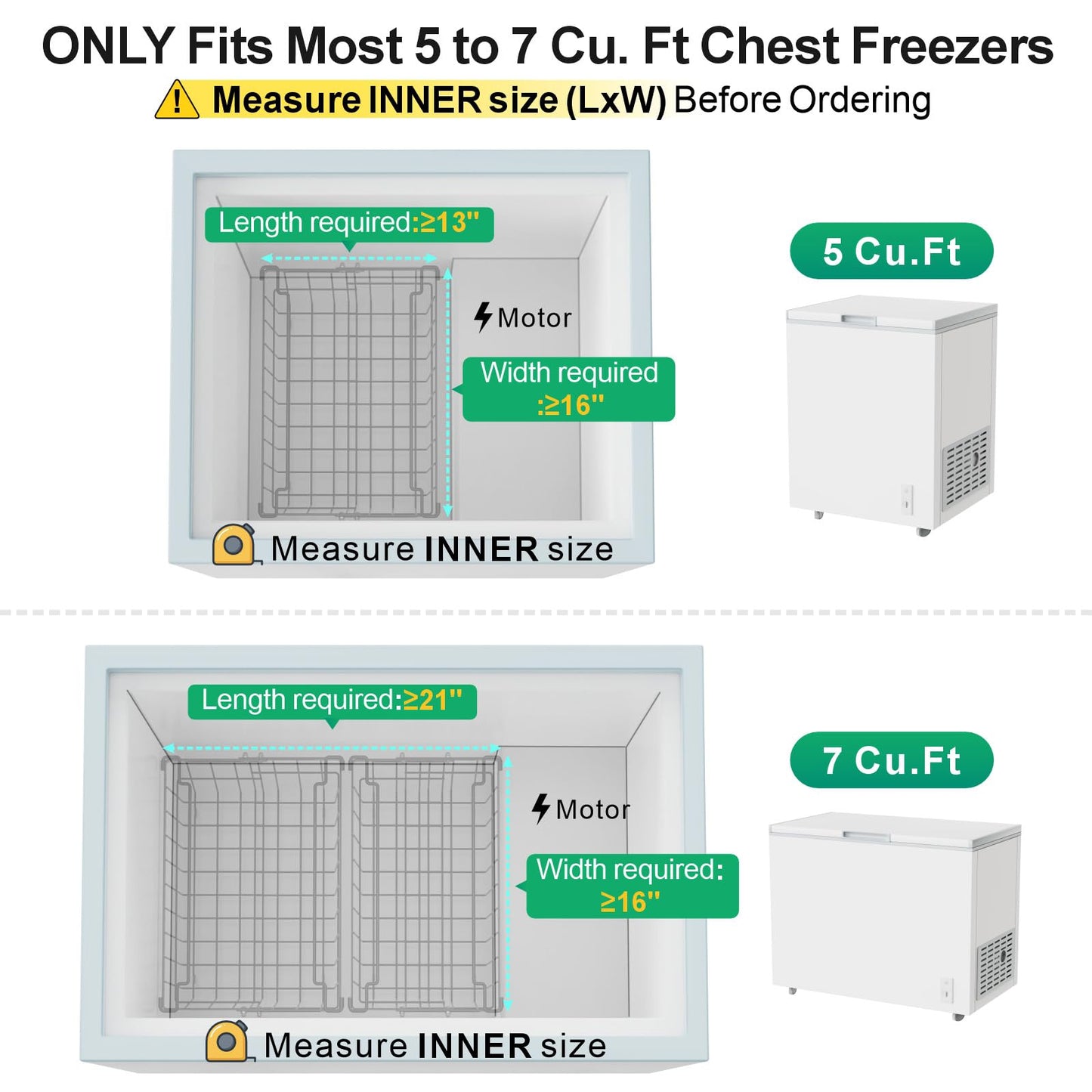 GSlife Freezer Organizer Bins - 3 Pack Large Deep Freezer Organizer Bins Expand to Fit 5 to 7 Cu.ft Chest Freezer, Stackable Wire Storage Bins with Handles Easy Access, Scratch Resistant, Black