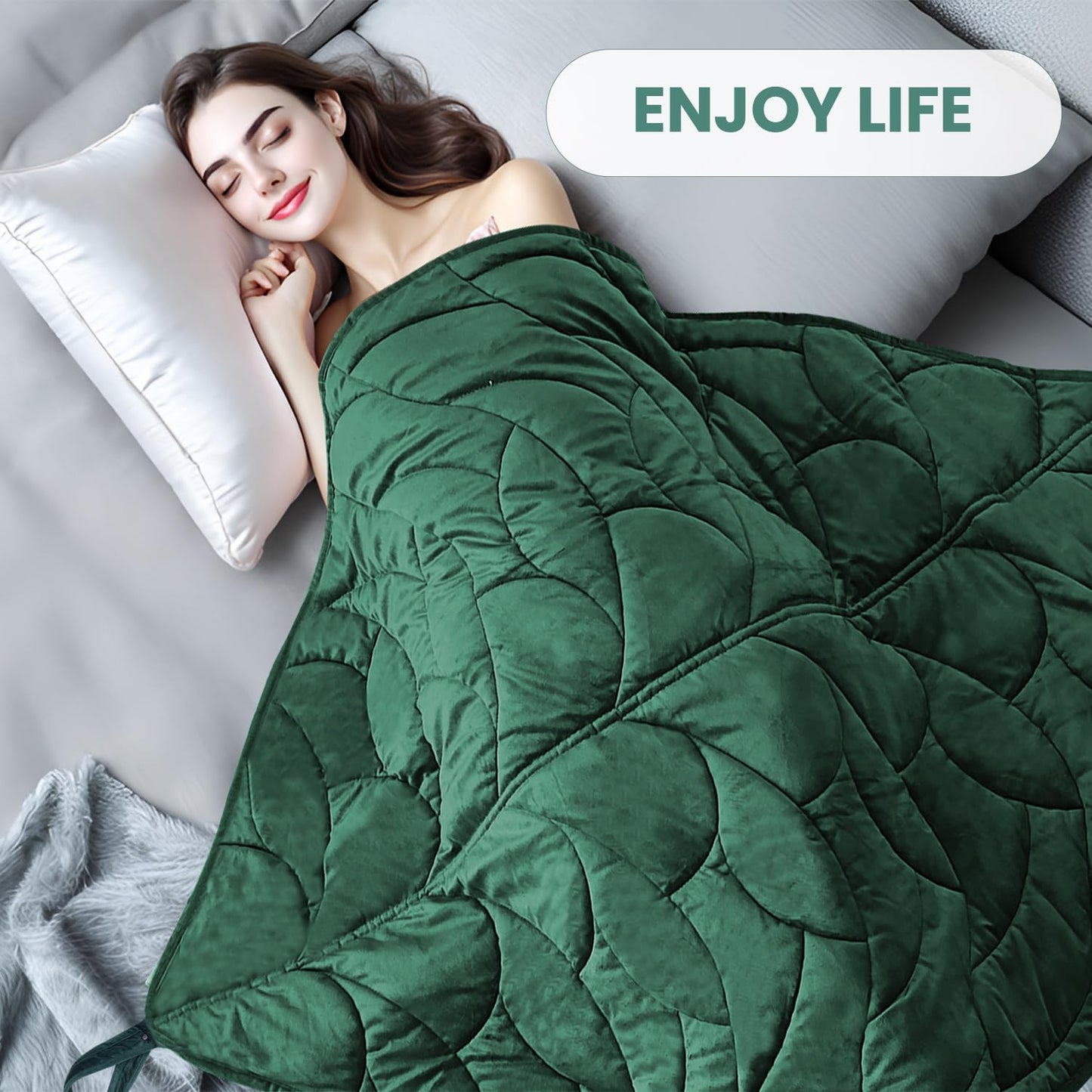 KAWBIYJ Weighted Lap Blanket 7 lbs 41" x 53"- Gifts for Mom Women Wife, Cozy Luxury Velvet Small Weighted Blankets,Portable Travel Blankets for Adults,All-Season Blanket Relaxation Gift, Green