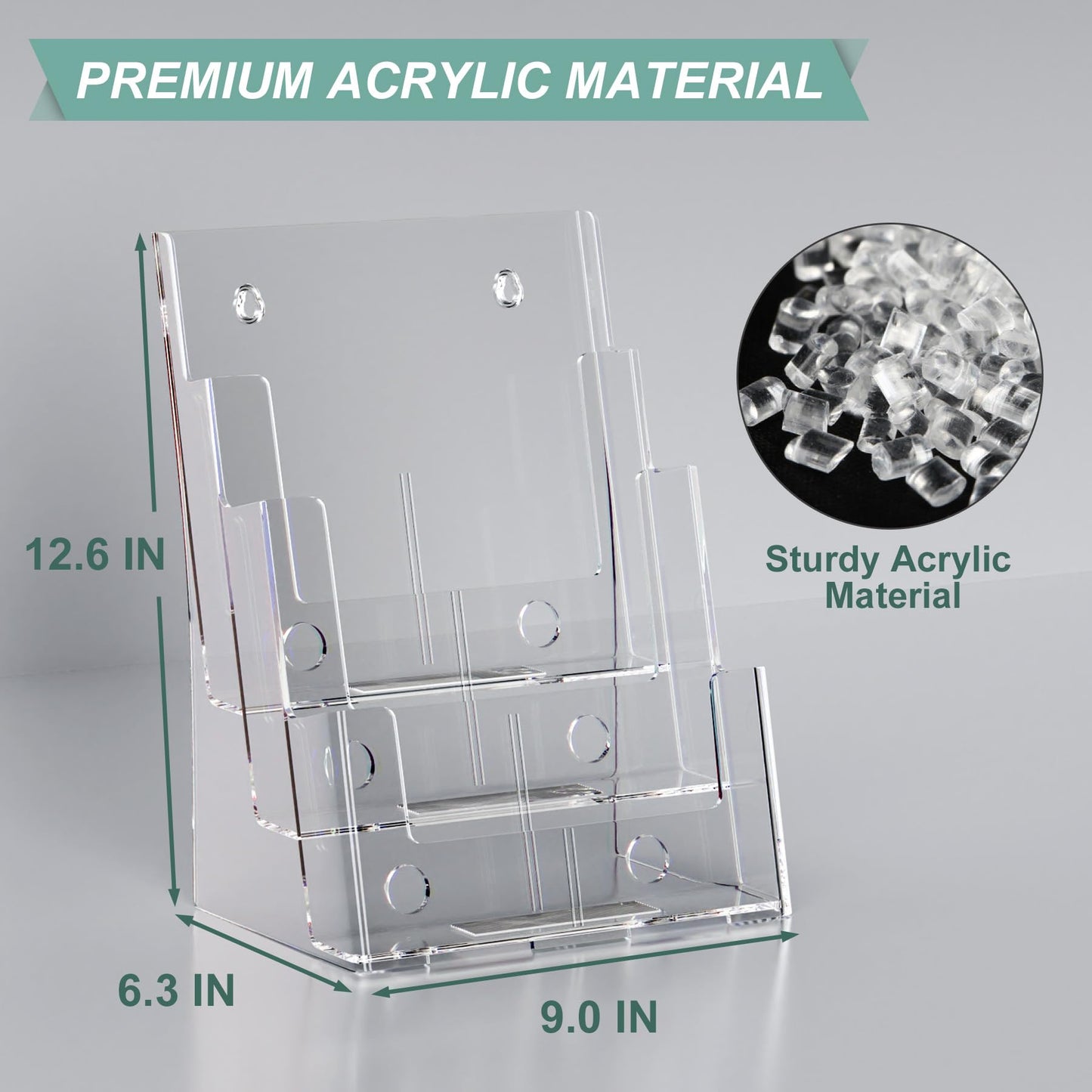 2 Pack Acrylic Brochure Holder 8.5 x 11 inches, 3 Tier Clear Brochure Display Stand with Removable Divider for Trifold 4 Inches Wide Pamphlet, Plastic Flyer Holder for Magazine, Literature, Booklet