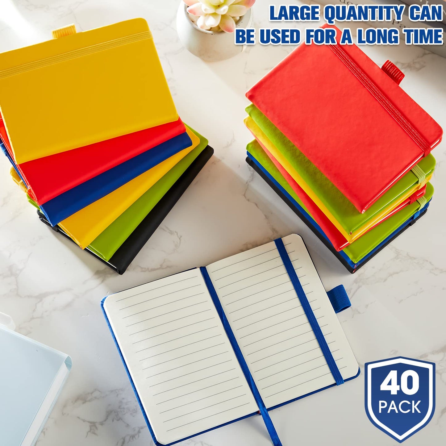 Laumoi 40 Pack Pocket Notebook Journals A6 Mini Hardcover Journal PU Leather Lined Notebooks 3.5 x 5.5 Inch Small College Ruled Notepad with Pen Holder for Writing Office School Supplies(Mixed Color)