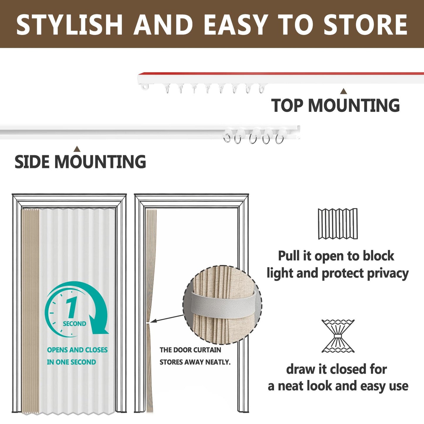 Jilron Accordian Door Curtain,Install Adhesive Track 100% Blackout Doorway Curtains,Suitable for Bedroom,Closet,Interior Room Divider,Beige 43" W×78" L,1 Piece