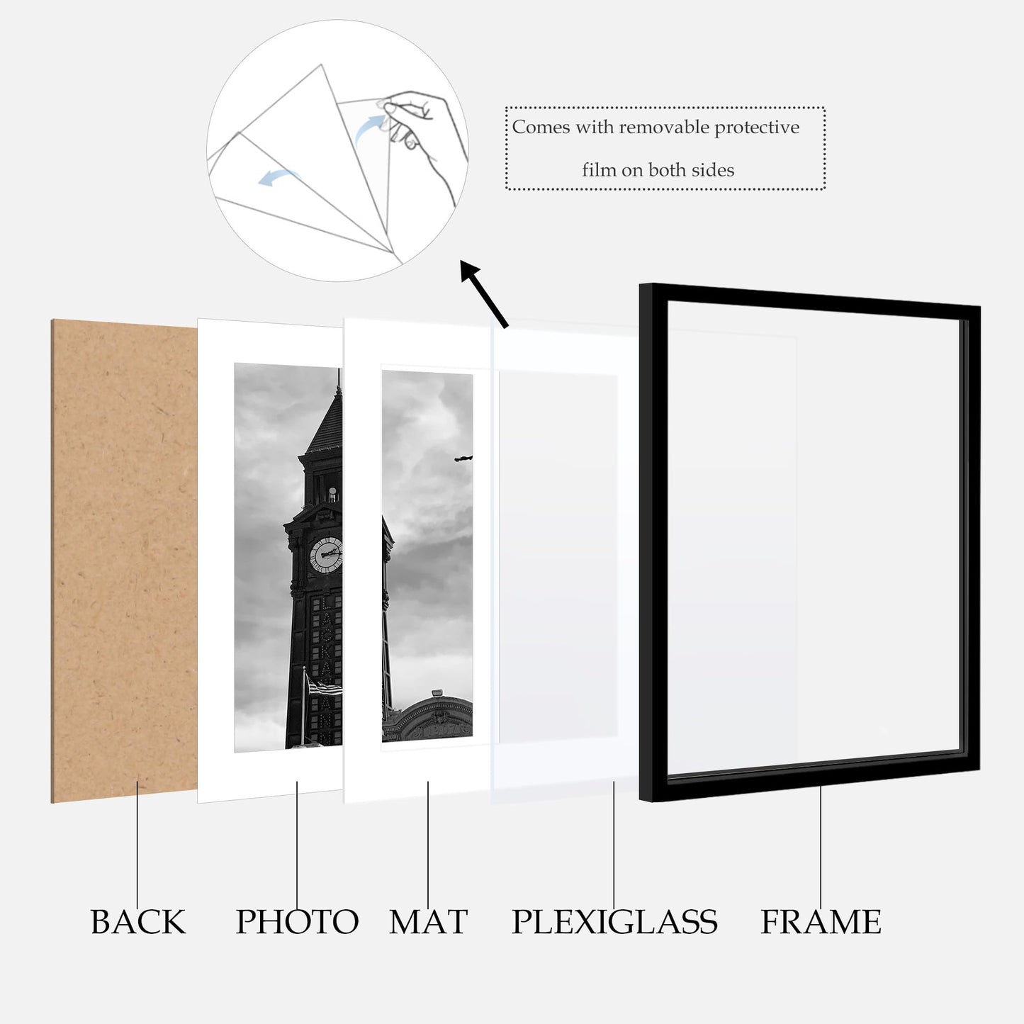 Wiscet 16x20 Picture Frame Set of 3, Display Pictures 11x14 with Mat or 16 x 20 Poster Frame without Mat, Wall Gallery Photo Frames, Black