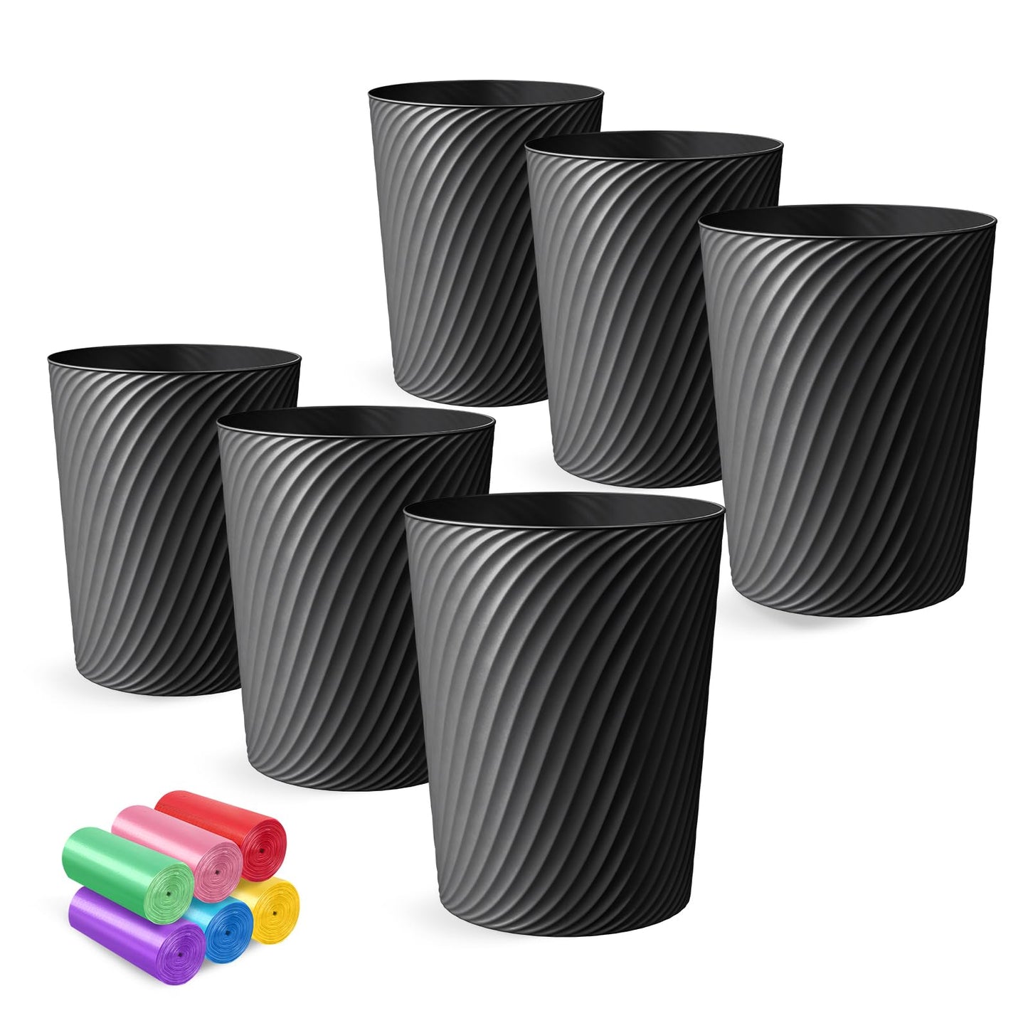 LLNTOU Small Trash Can 1.8 Gallons, Bathroom Trash Can & Garbage Can with 6 Trash Bags, Bedroom Trash Bin & Waste Basket for Office, Bedroom, Living Room, Kitchen, Compact Space (6-Black)