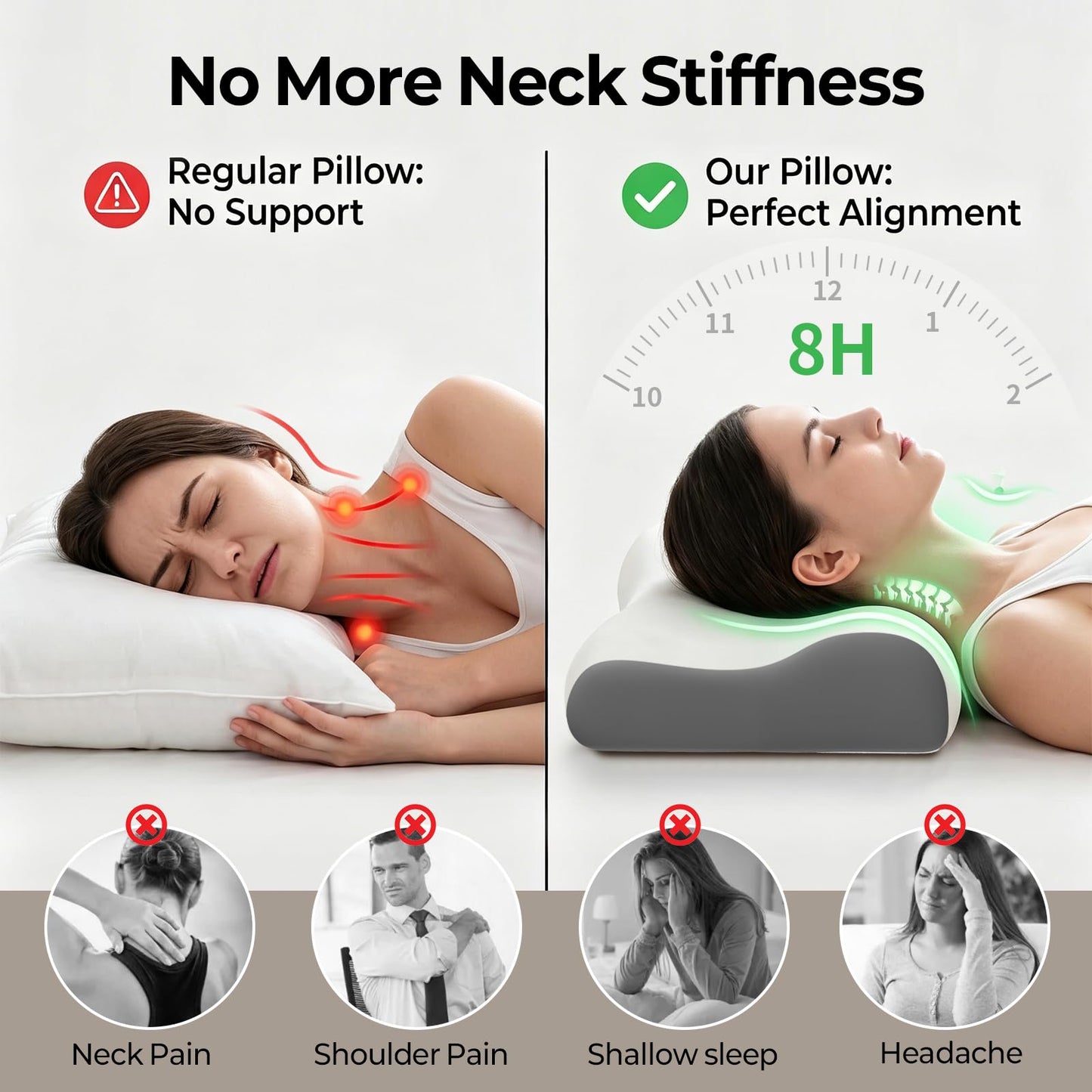 Polovo Cervical Neck Pillow - Ergonomic Side Sleeper Pillow for Neck Pain Relief, Contour Memory Foam Pillows for Deep Sleep, Orthopedic Cooling Pillow Bed Pillow for Side Back Stomach Sleepers