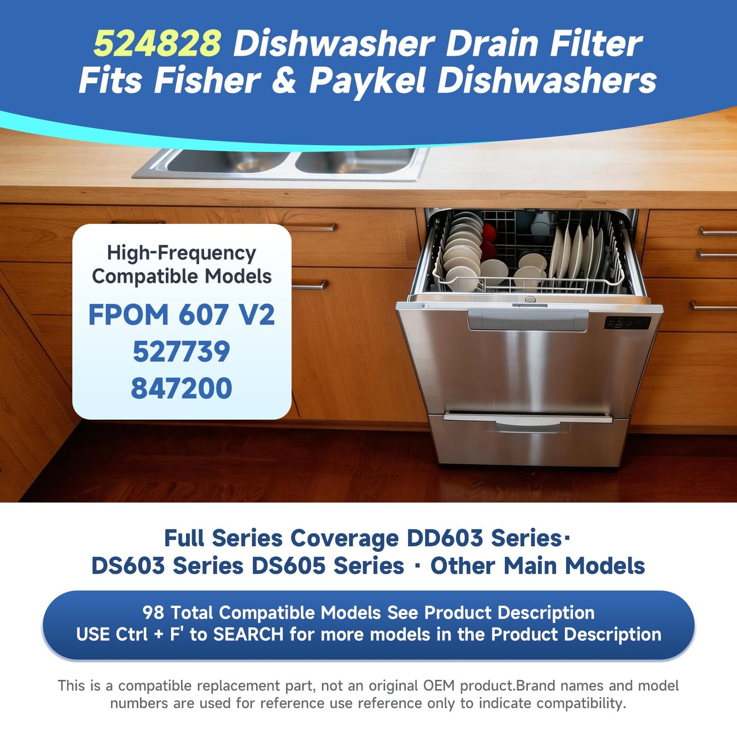 524828 Dishwasher Drain Filter Assembly Replacement for Fisher & Paykel Dishwasher Parts Compatible with FPOM 607 V2 527739 847200 DD603 DS603 DD605 DD24DCX7 DD24DCTX7