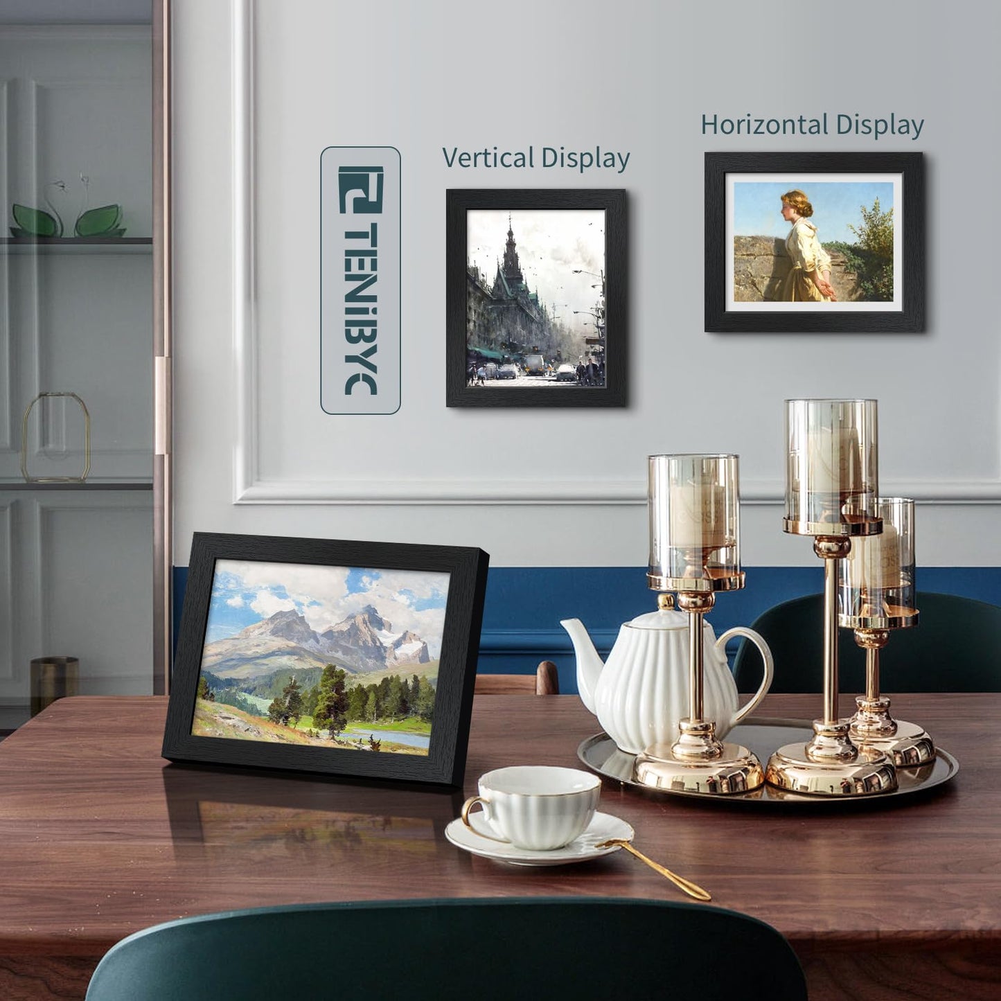 TENIBYC 8x10 Picture Frame Set - 3 Pack, Textured Black Solid Wood, HD Tempered Glass, Gallery Photo Frame, Table or Wall Display