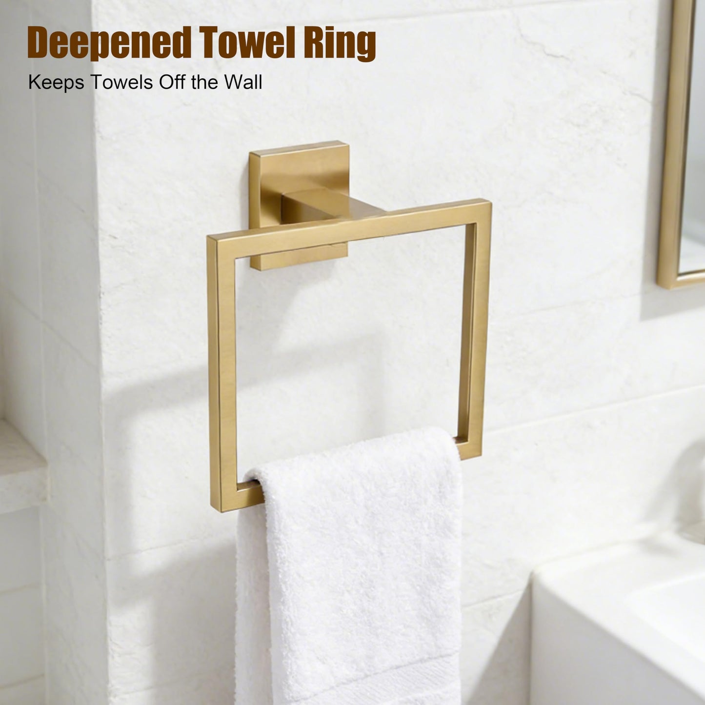 KOSEOO 5-Pieces Brushed Gold Bathroom Hardware Set, SUS 304 Stainless Steel 24.48 Inch Square Towel Bar Set with Towel Ring Robe Towel Hooks and Paper Towel Holder for Bathroom Wall Mounted