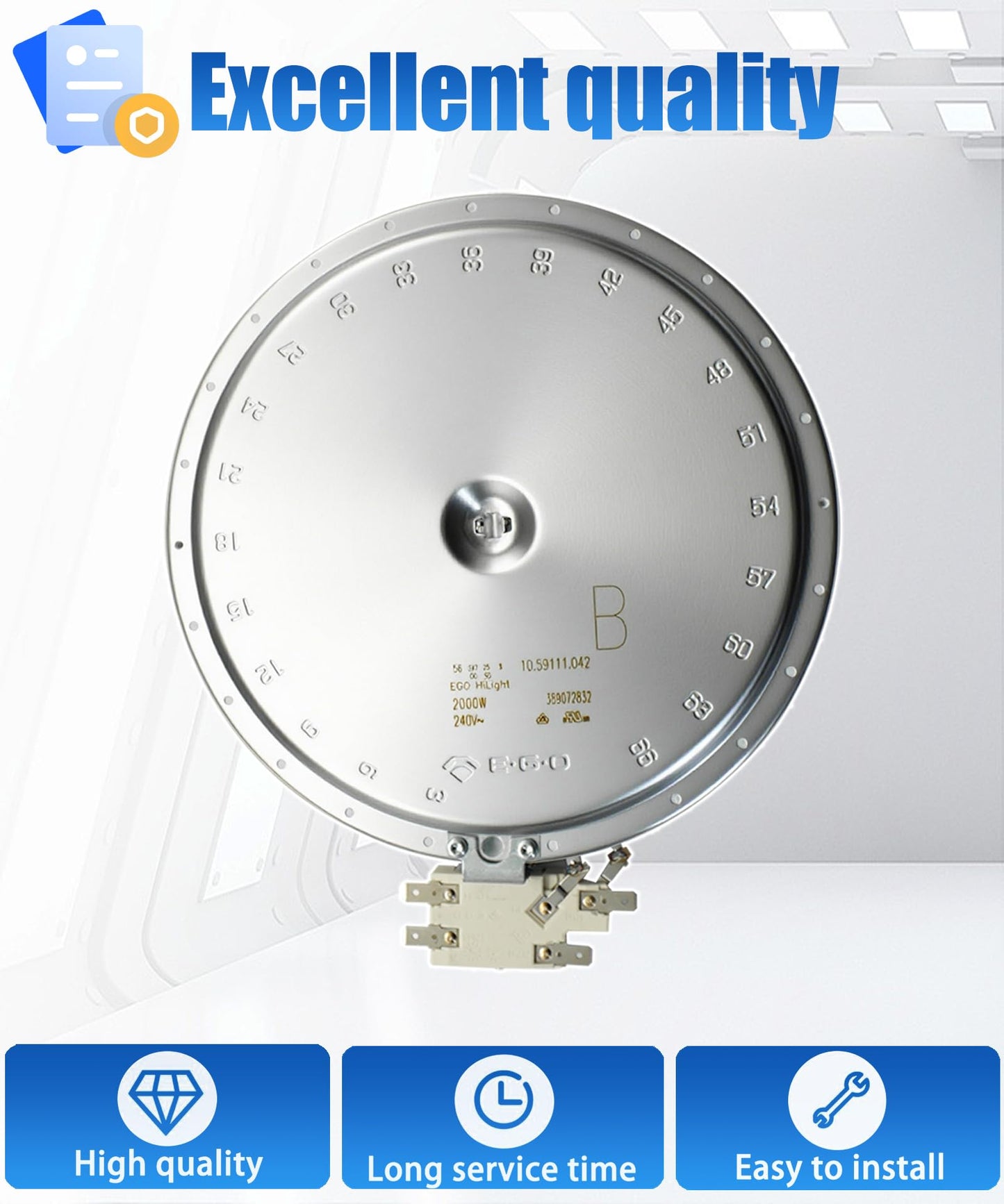 WB30T10045 WPW10242957 Range Oven Single Radiant Surface Element 8" 2000 Watt Fit For GE Stove Burner Replaces WB30T10132 WB30T10007 W10823708 WB30K5031 WP74007839 205C2307P003 205C2307P006