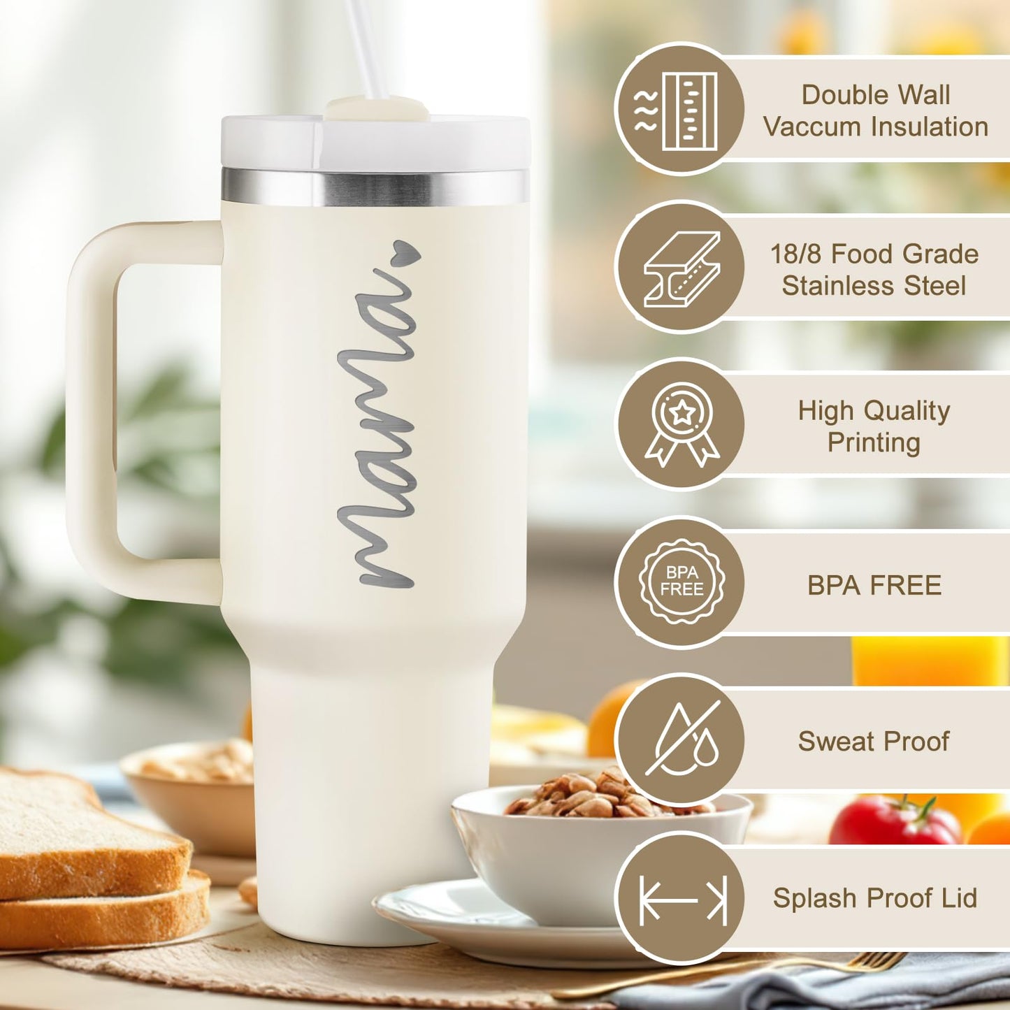 Mama Gifts - First Mothers Day Gifts for New Mom Gifts for Mom To Be, First Time Moms, Pregnant Moms, Expecting Mommy - New Mom Essentials - 40oz Travel Cup Insulated Tumbler with Lid & Straw