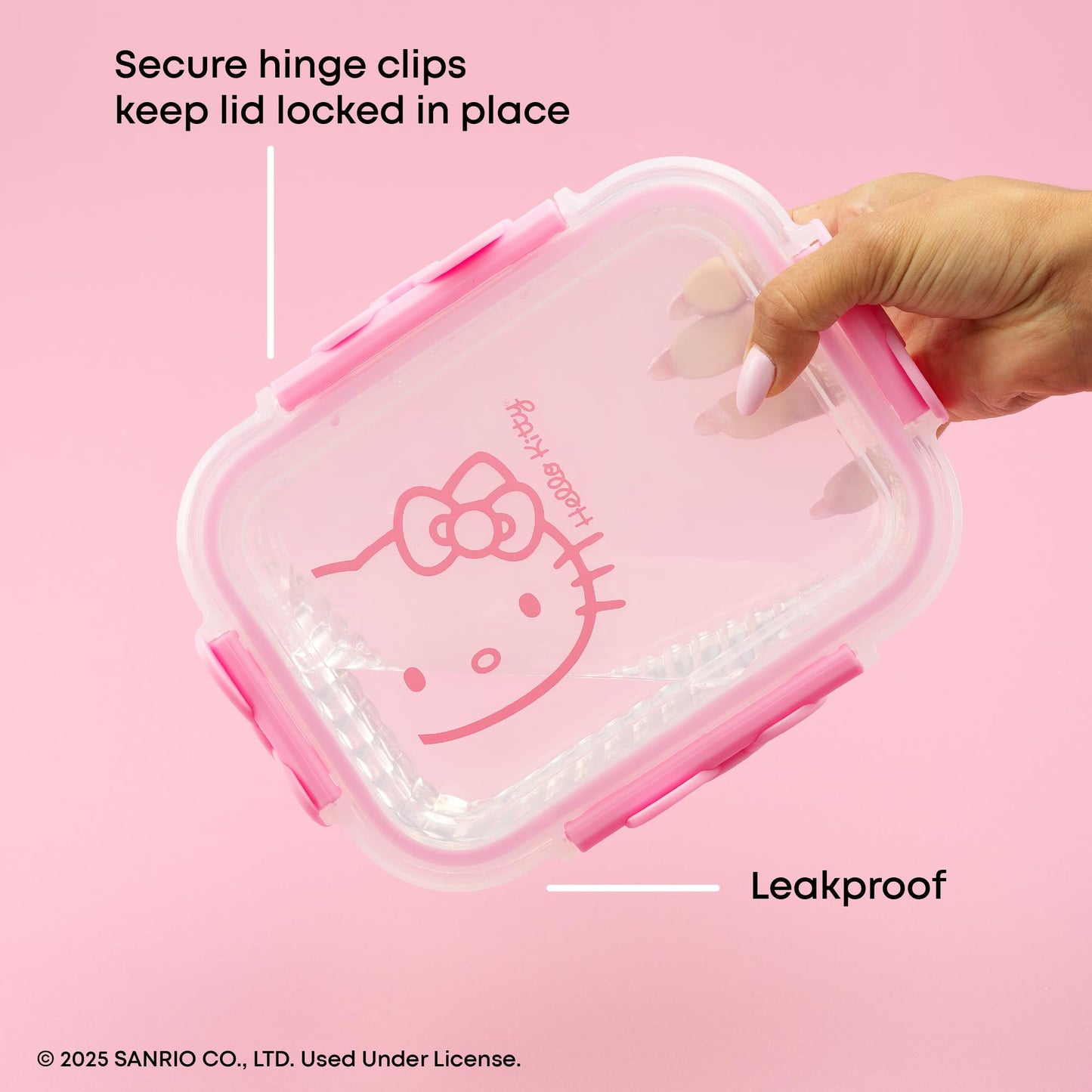 JoyJolt Sanrio Hello Kitty Fluted Glass Food Storage Containers with Lids, 2x Airtight Glass Storage Containers with Lids for Kitchen, Reusable Lunch Meal Prep Container, Cute Hello Kitty Gifts