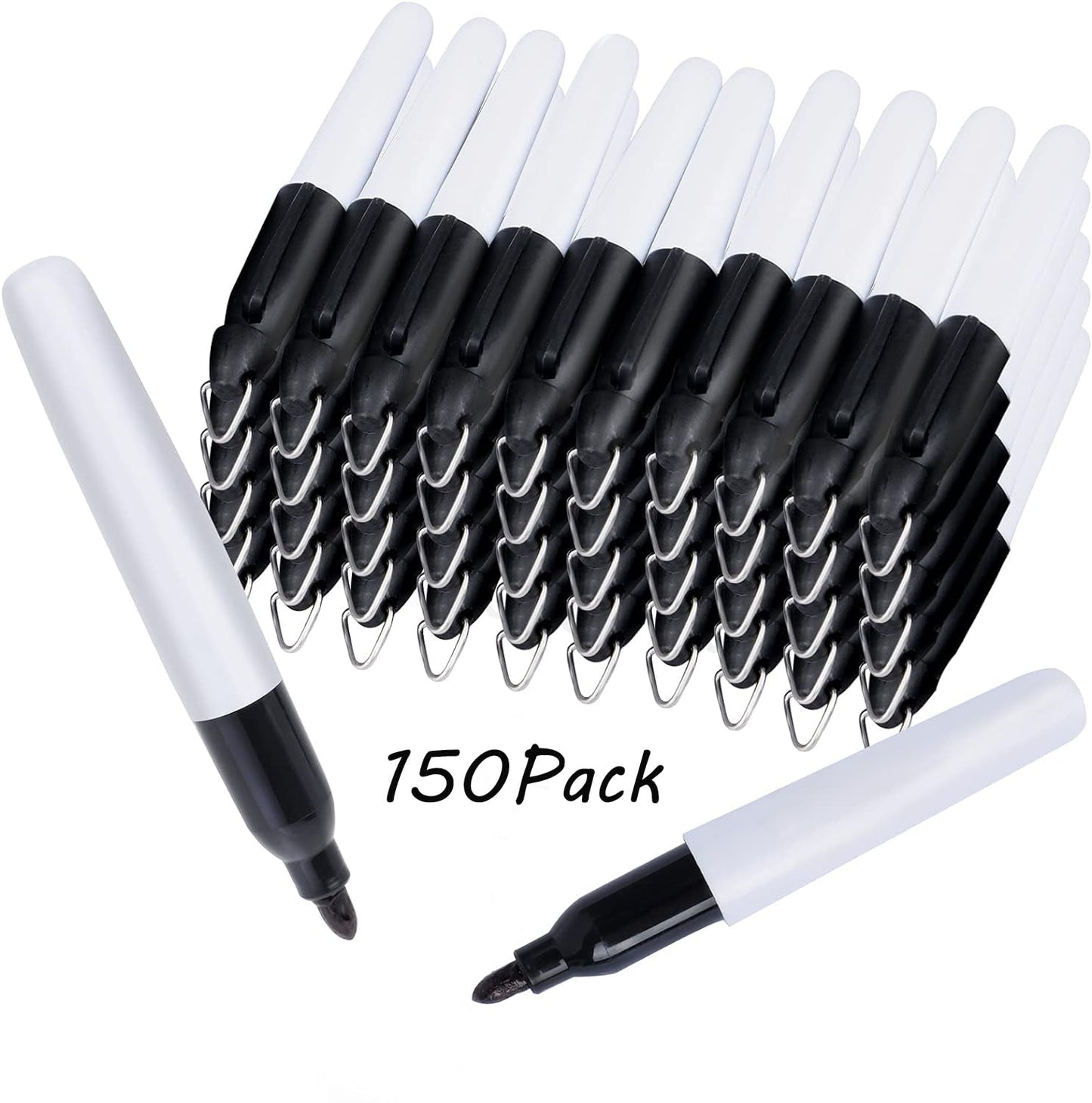 150 Pcs Mini Permanent Markers with Cap Clips Golf Ball Marker Pen Dry Erase Markers with Triangle Hook Golf Keychain Clips for Badge Black Ink Pens for Office School Outdoor Activities,Fine Point