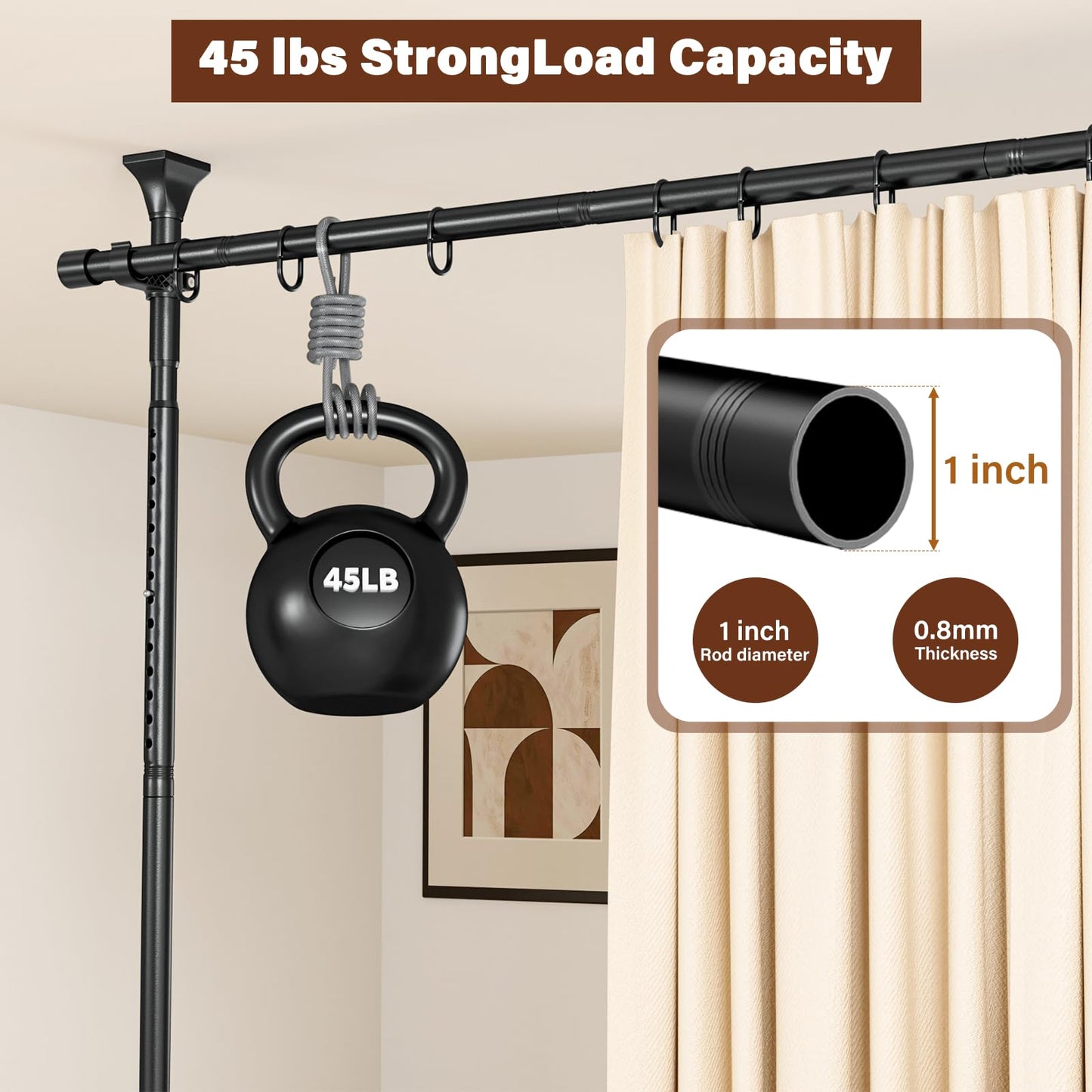 Abiglifty Room Divider Curtain Rod No Drilling, Adjustable 4-10ft(H) 28-114inch(W) Wall Divider for Room Separation, Heavy Duty Floor to Ceiling Tension Curtain Stand, Black