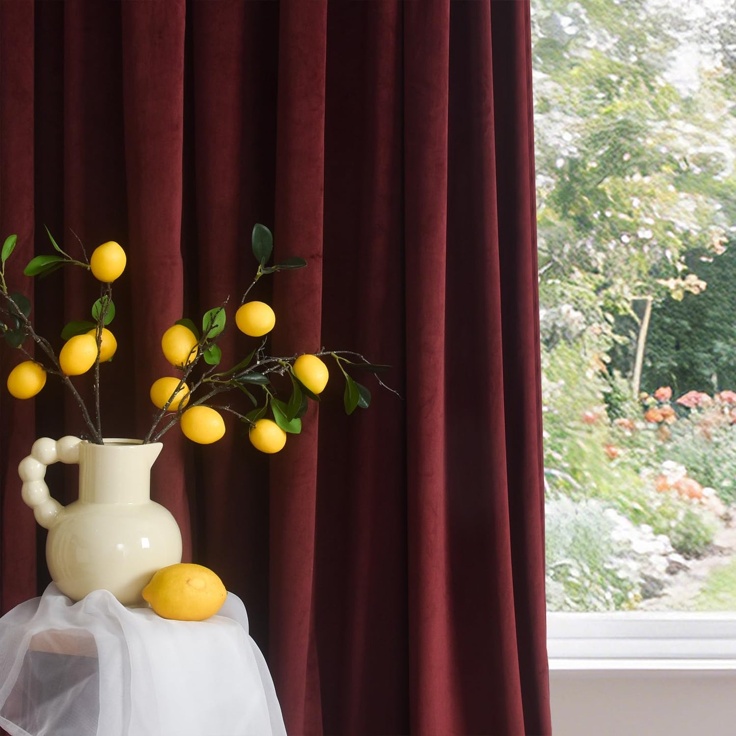 Roslynwood Velvet Ruby Wine Curtain 96 inch Long - Curtains Block Light Rod Pocket Thermal Insulated Window Drapes Set for Living Room/Bedroom/Dining Room, W52 x L96, 2 Panels