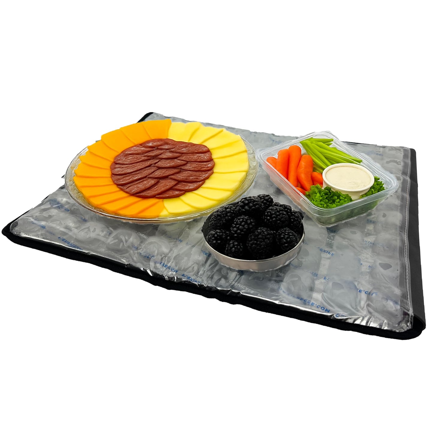 FlexiFreeze Party Mat Food Cooling Serving Platter – Buffet Display Chiller for Meat, Cheese, Fruit & Party Food Trays – Catering Supplies Cold Serving Mat Black (19" x 15")