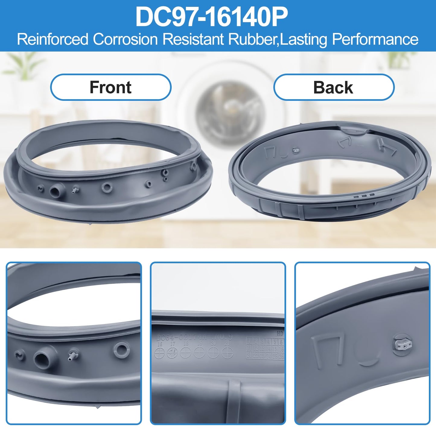 Upgraded DC97-16140P DC97-19755A Washer Door Boot Seal Compatible with Samsung Washing Machine WF45K6200AW WF45K6200AZ WF45M5500AP WF45M5500AZ WF45N5300AW WF45N5300AV Door Seal DC64-02174A DC64-02792A