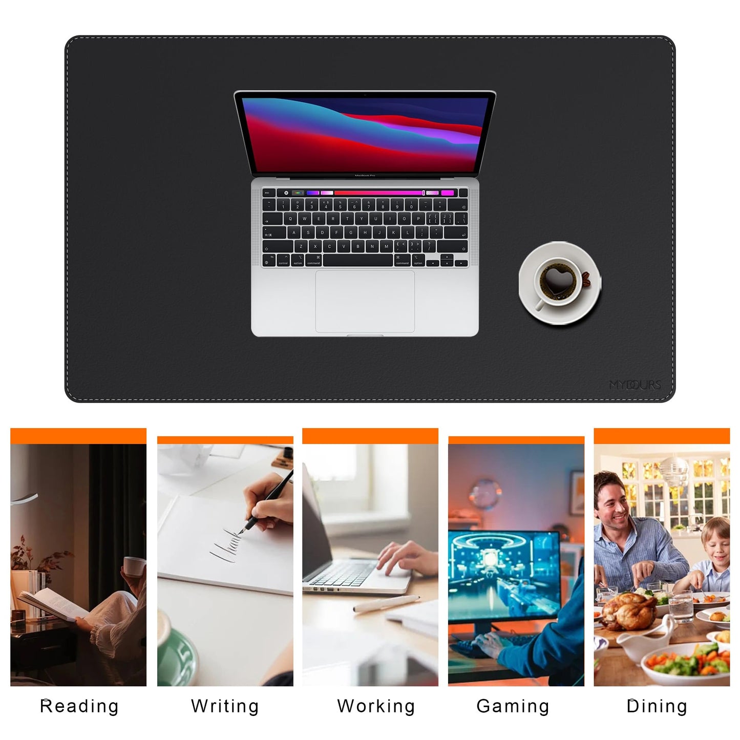 Mydours 36” x 24” Large Desk Mat - XL Desk Pad with PU Leather Surfaces - Extended Desk Mat for Home Office & Computer Workstation - Gaming Mouse pad for Keyboard & Laptop (Black)
