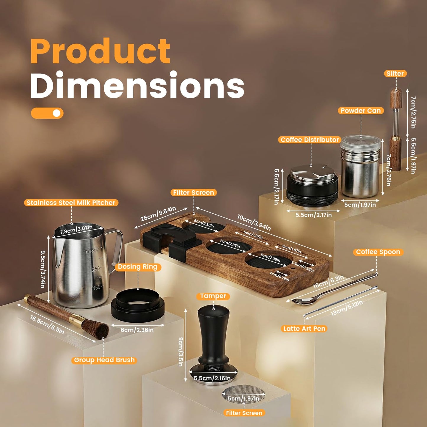 28-Piece 51mm Espresso Accessories Kit, Espresso Machine Tools with Wood Tamping Station, Tamper, Distributor, WDT Tool, Dosing Funnel, Milk Frothing Pitcher & Latte Art Set