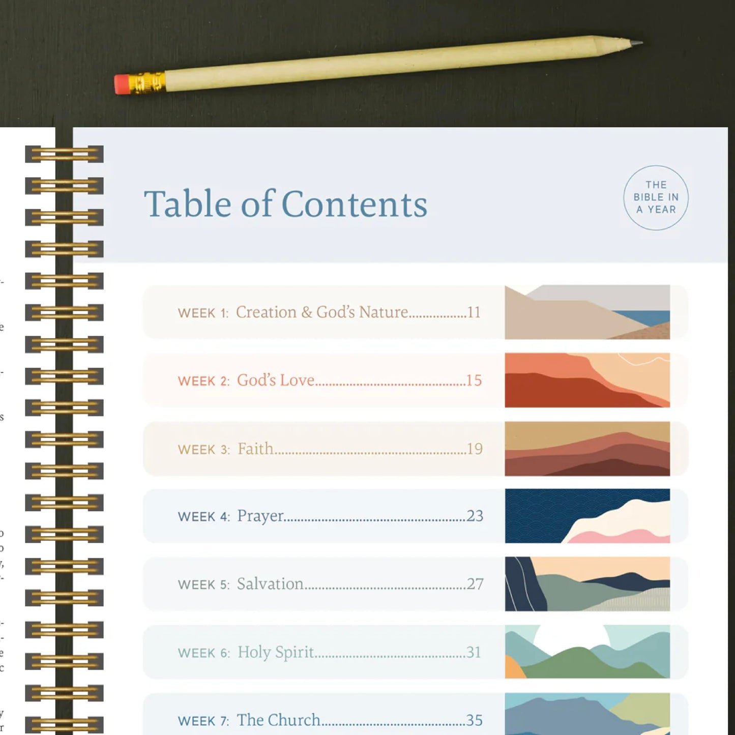 Official Spiral Bible The Bible in a Year | 52 Week Guided Bible Study & Daily Reading Plan | Spiritual Companion & Journal for Adults & Teens | 8.2in x 5.7in Notebook, 3.5in Margins for Notetaking (Mountains)