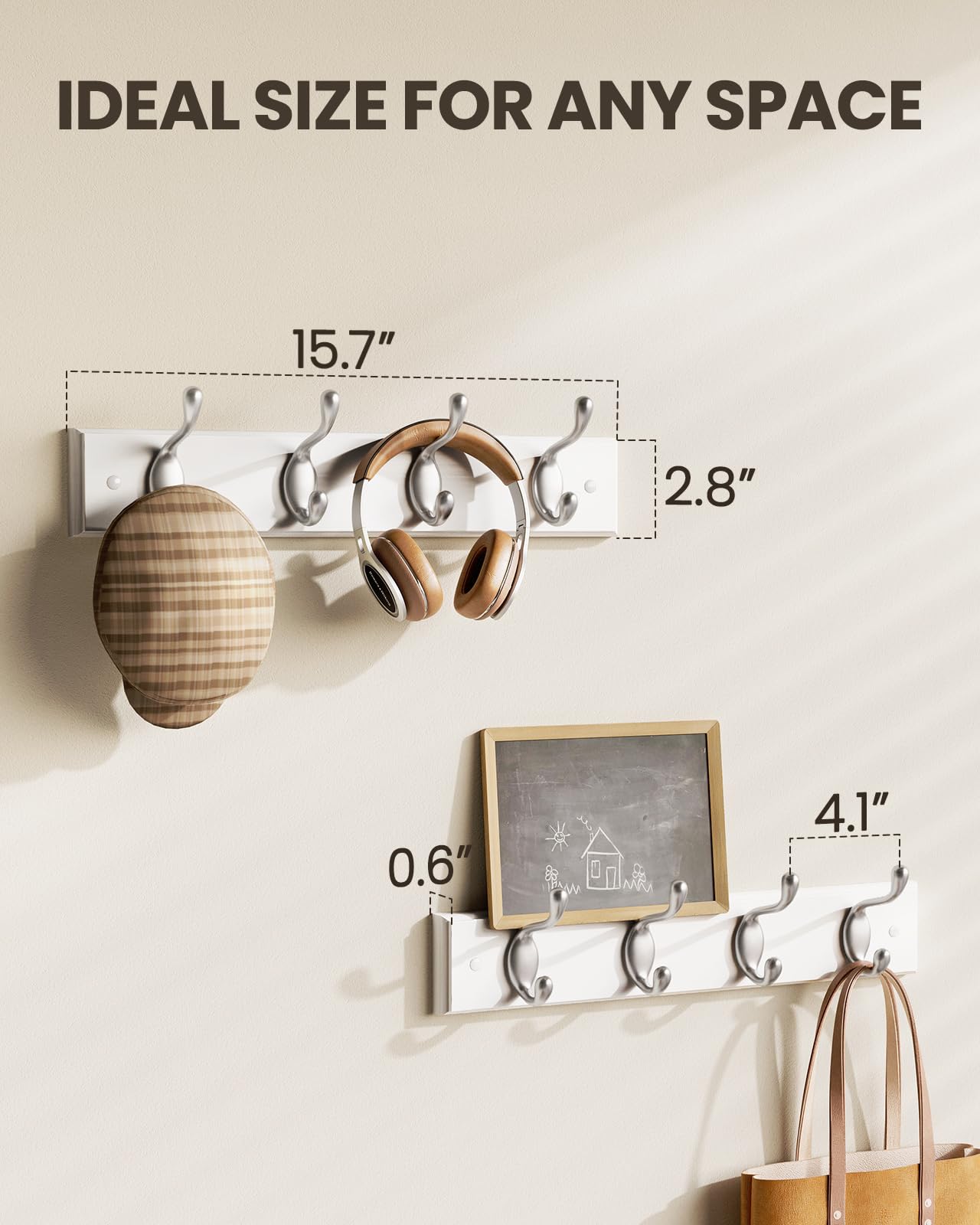 AMADA HOMEFURNISHING Coat Rack Wall Mount 2 Pack, Coat Hooks Wall Hooks Coat Hangers for Wall, Hat Racks Hooks for Hanging Coats Wall Mounted, 15.7" L x 2.8" W x 0.6" H, White