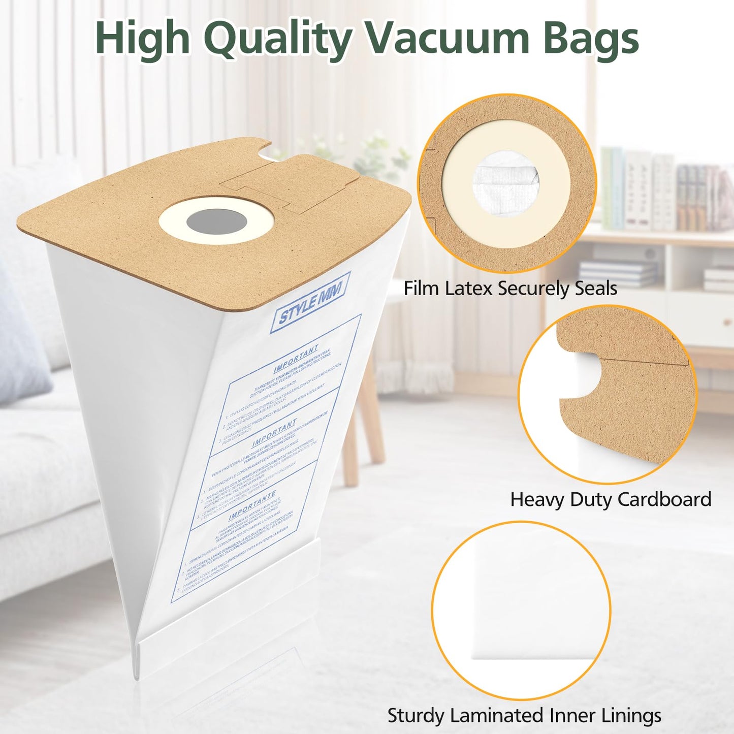 30 Pack Style MM Vacuum Bags Compatible with Eureka Style MM Eureka Mighty Mite 3670 and 3680 Series Canister Vacuums, Replaces Part # 60295, 60295A, 60295B 60295C, 60296 & 60297A