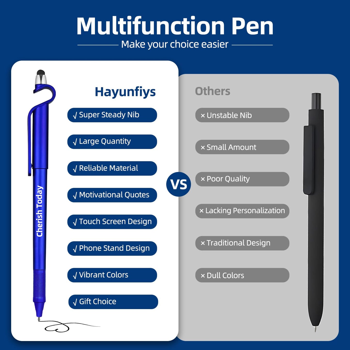 100 Pcs Inspirational Pens Batch, Motivational Ballpoint Pen with Writing Touch Screen And Mobile Phone Stand 3-in-1, Black Ink Office Encouraging Quotes, Office School Supplies Inspirational Gifts