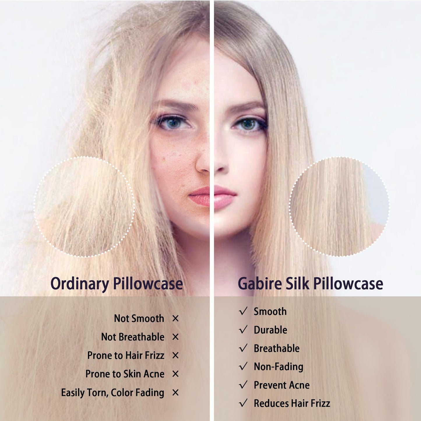 Gabire Mulberry Silk Pillowcases Set of 2, Both Sides Real Silk Pillow Covers for Hair and Skin Prevent Acne Pillowcase Organic Silk Pillowcase 2 Pack with Hidden Zipper, Black, King (20"×36")