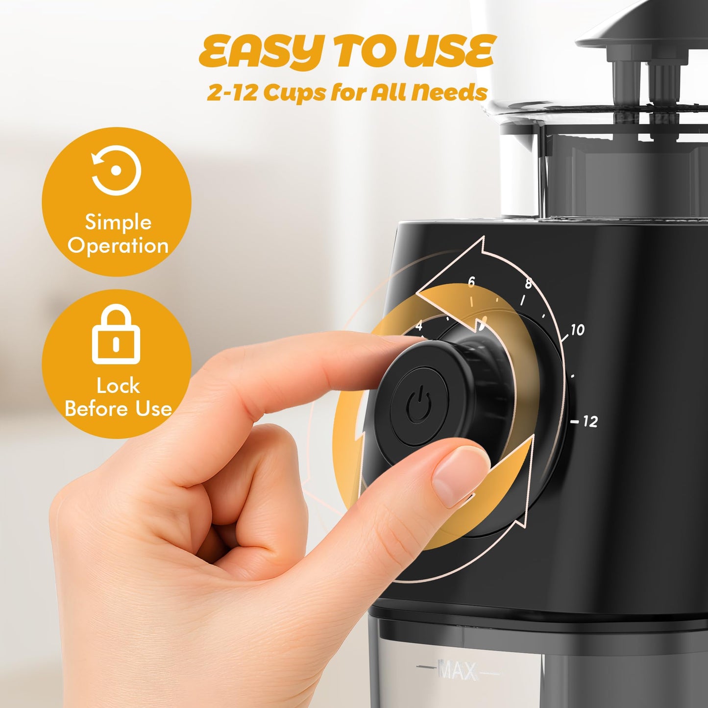AYCHIRO Coffee Grinder Electric, Coffee Beans Grinder for Home Use with 30 Grind Settings - 12 Cups Capacity for Espresso, Drip & Americano, Black
