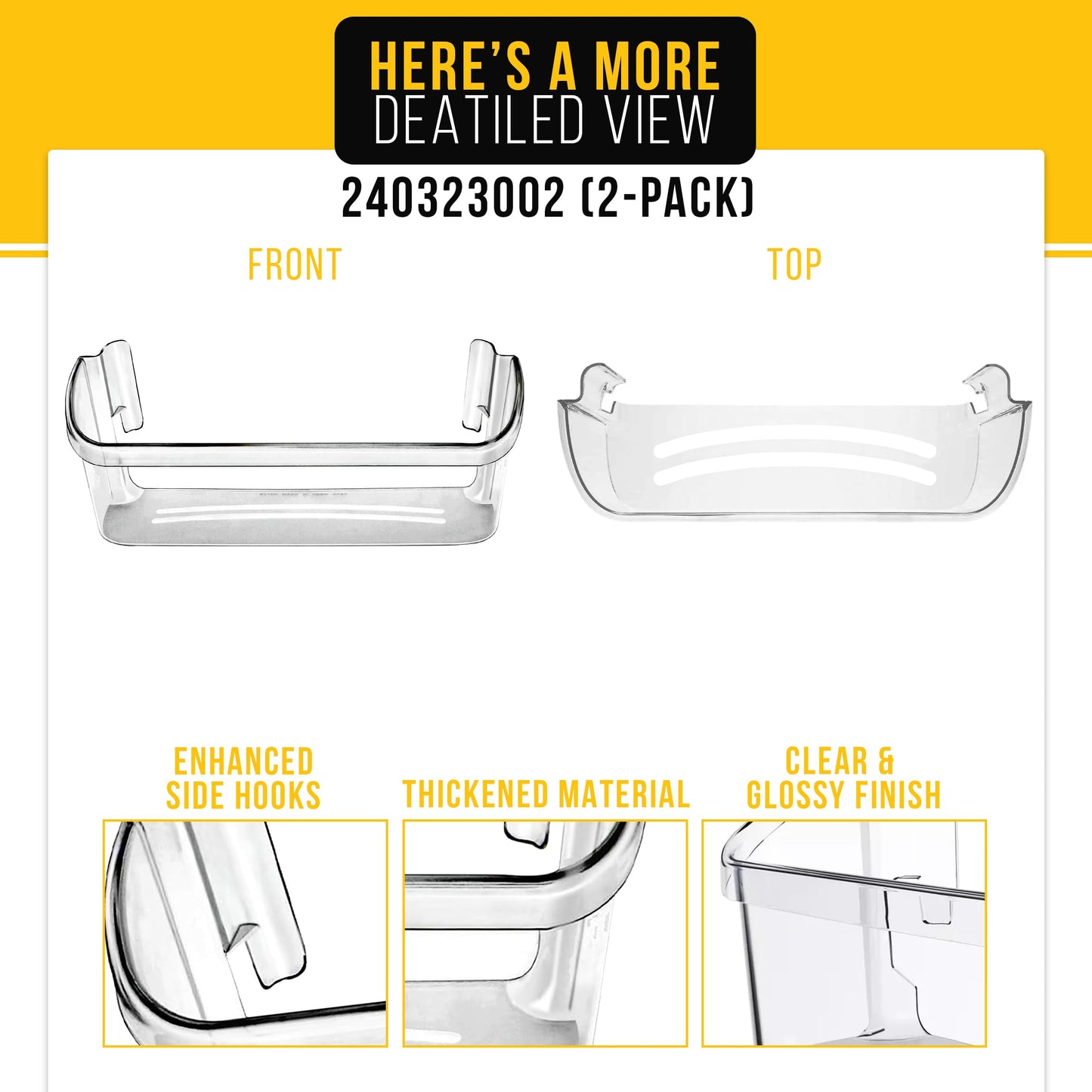 PartsBroz 240323002 Refrigerator Door Bin Shelf (2-Pack) for Frigidaire FGHS2631PF4A FGHS2655PF5A DGUS2645LF6A FGHS2631PF3 FGUS2642LF1 FGUS2642LF2 FRS6LF7GS4 FRS6LF7JB3 FRS6LF7JS3 GLRS264ZAQ4