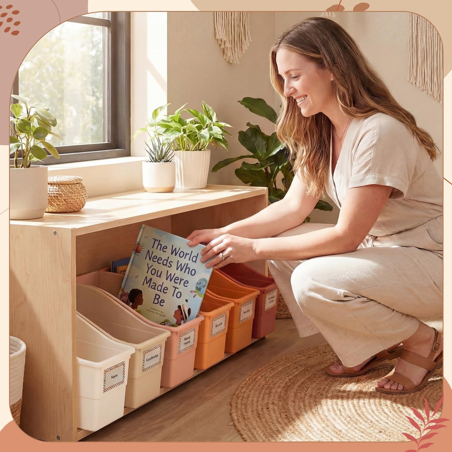 Blosssound 6 Set Book Bins for Classroom with Label Sticker Book Box Baskets Plastic Stackable Organizing Bins Storage & Organization for Classroom Library Home School Supplies (Earth Tones)
