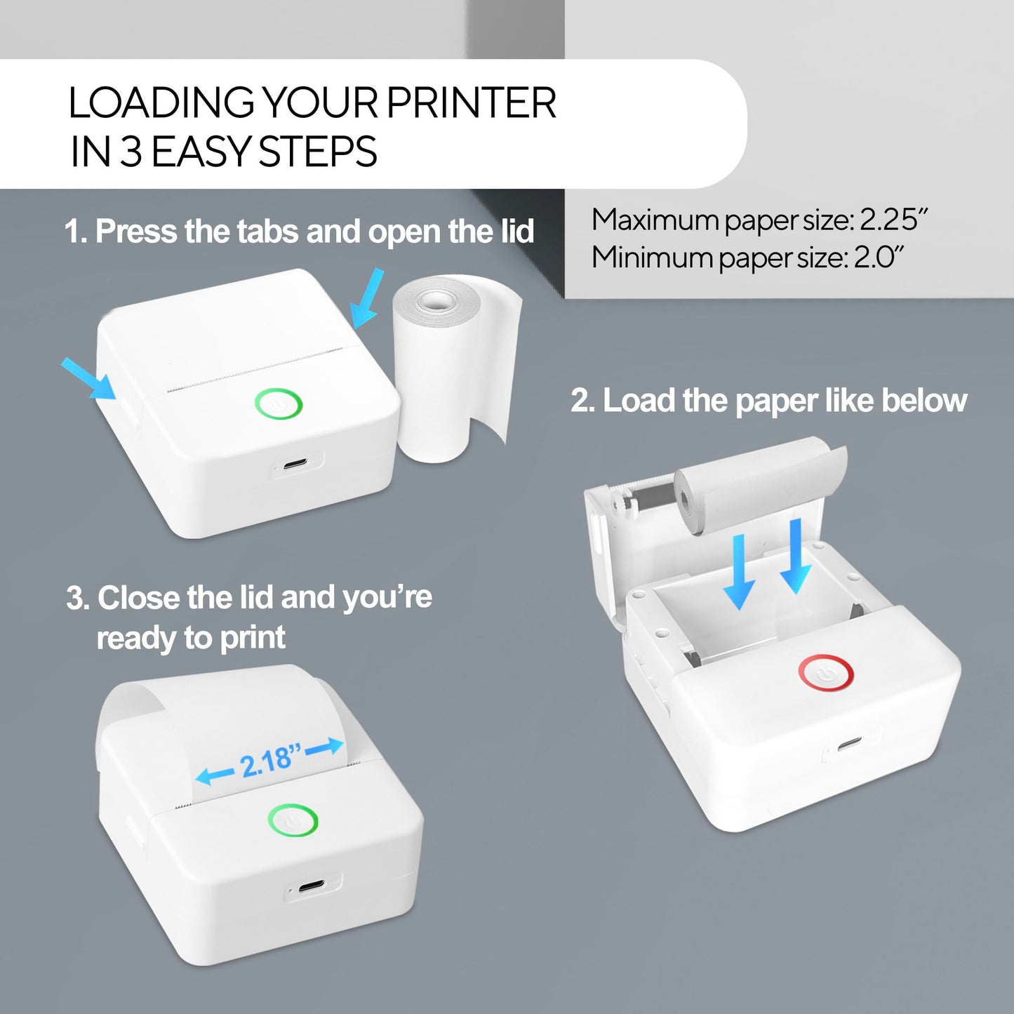Core Innovations Mini Portable Thermal Printer, Bluetooth Inkless Pocket Printer with 3 Adhesive Rolls and 2 Non-Adhesive Rolls, Monochrome Label, Receipt and Image Printer, 200 Dpi, White