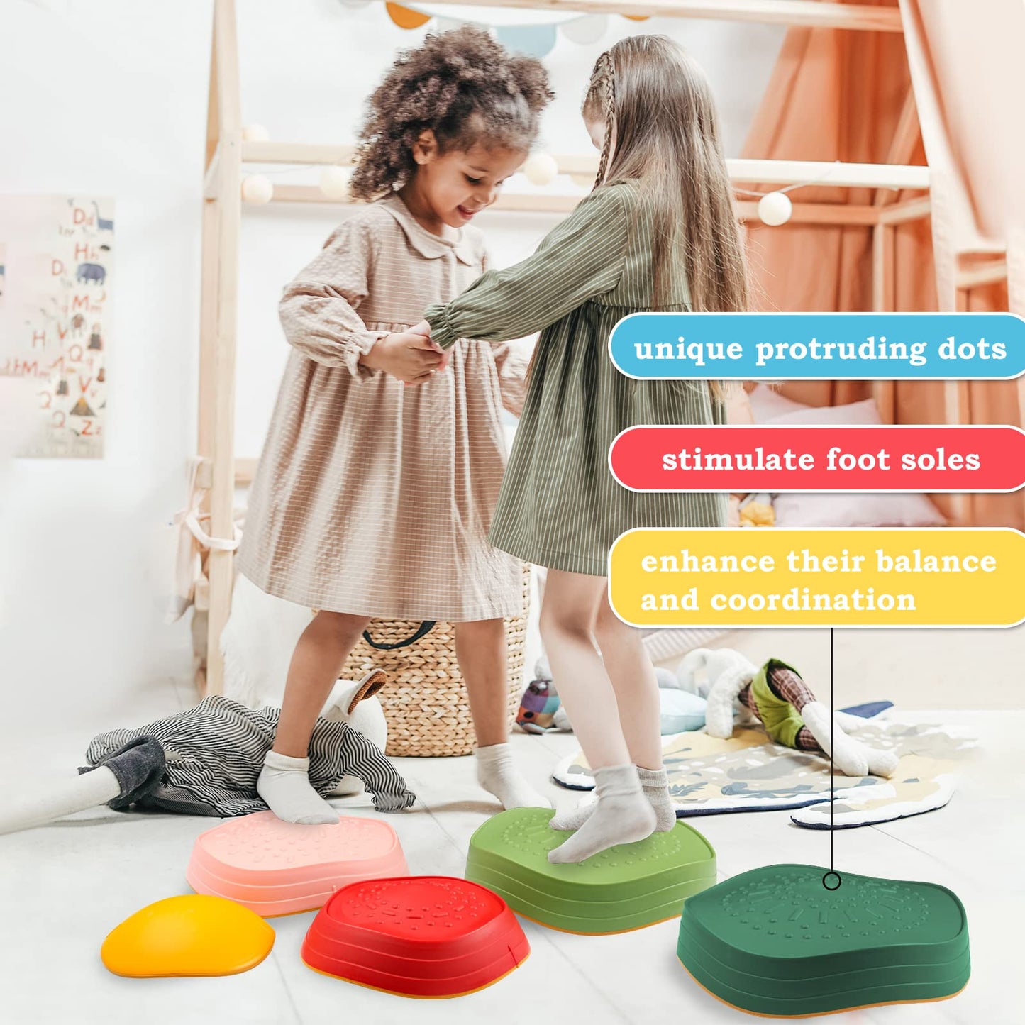 makarci Balance stepping stones for kids, non-slip toddlers sensory toys outdoor or indoor play, promoting motor skills and confidence, Obstacle Course Coordination Toys for children age 3 4 5 6 7+