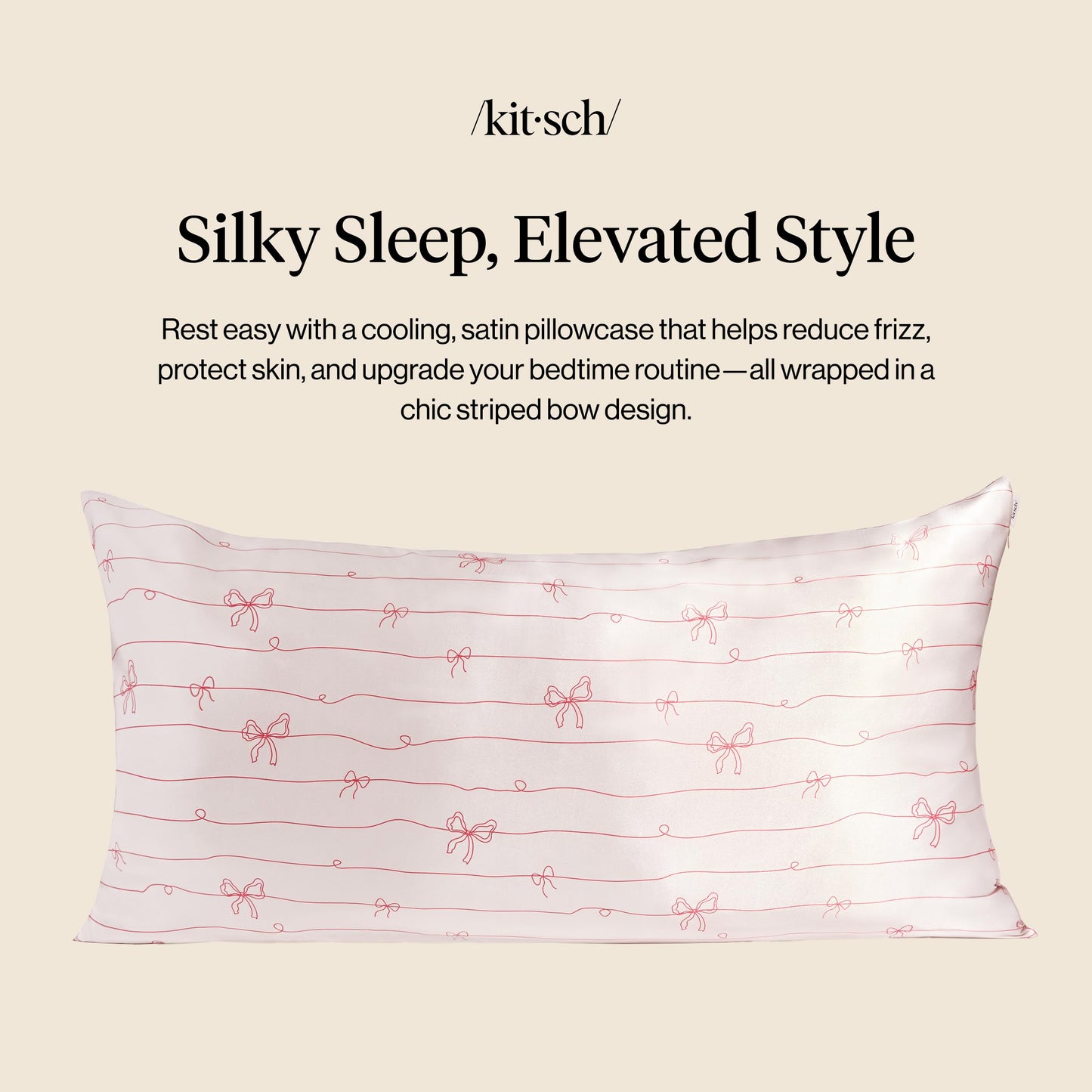 Kitsch Satin Pillowcase with Zipper for Hair & Skin - Softer Than Silk Pillow Cases, Smooth Cooling Satin Pillow Case, Wrinkle-Free Pillow Cases King Size (19x36) - Striped Bows