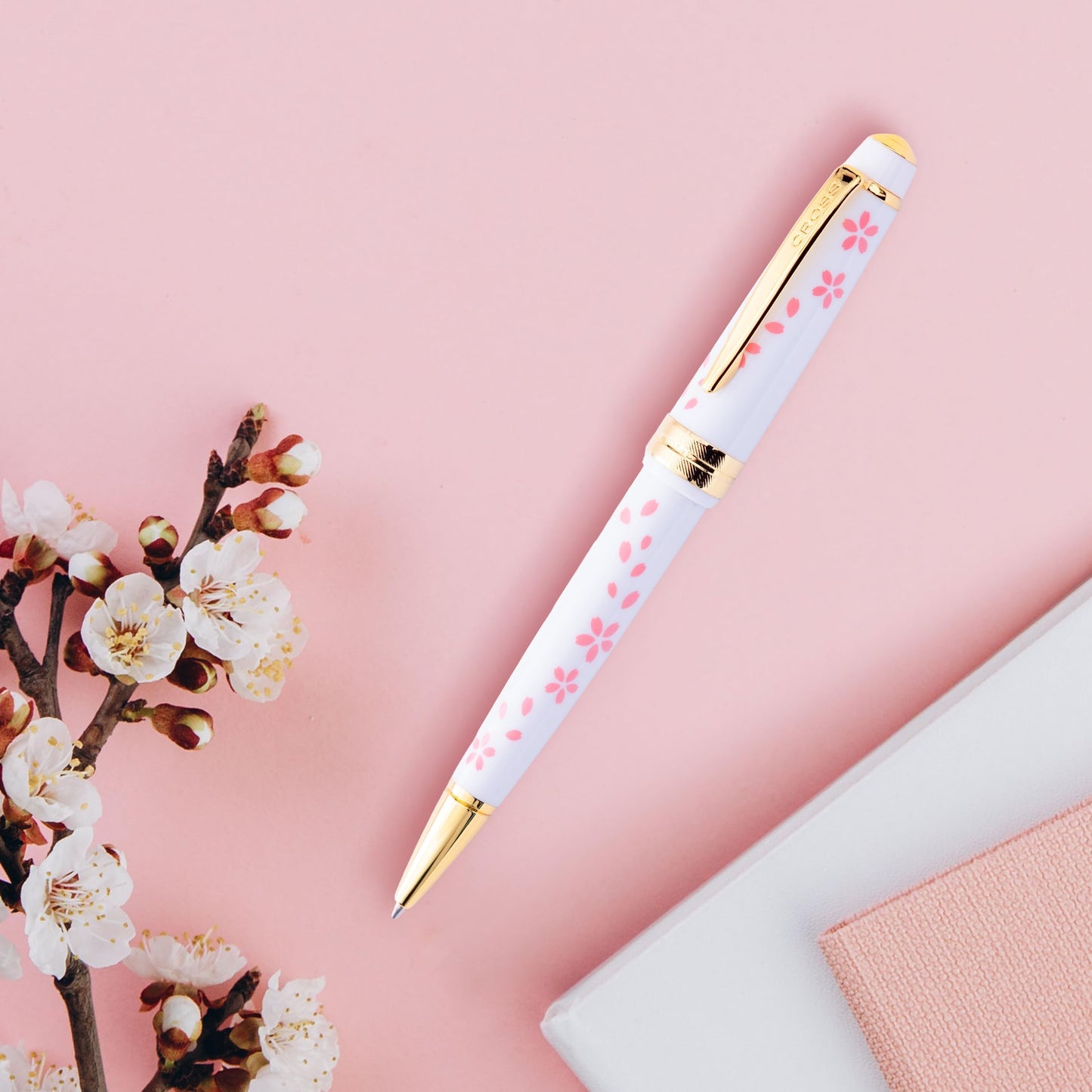 Cross Bailey Light Cherry Blossom Glossy White Resin with Gold PVD Appointments Ballpoint Pen