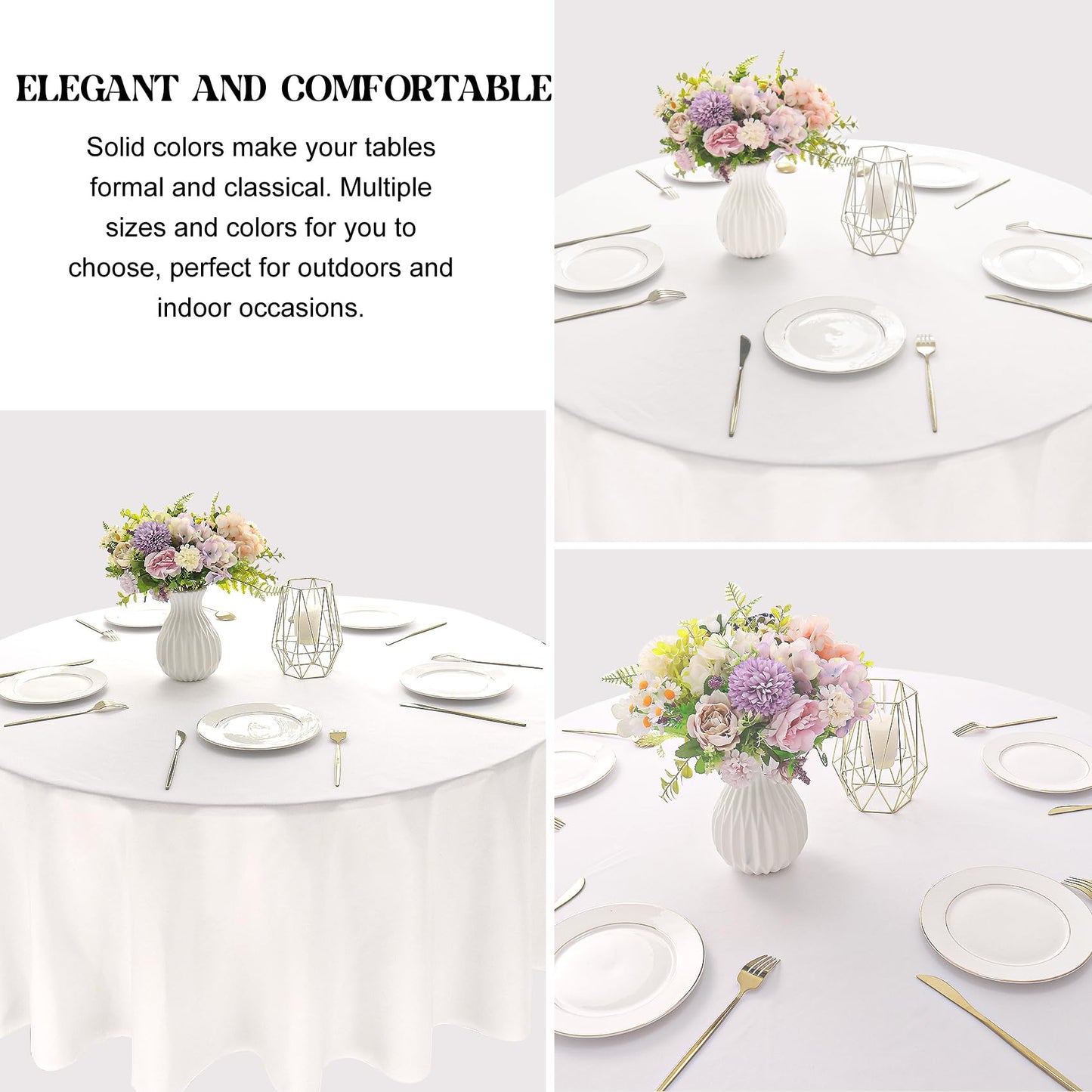 JALANCY 4 Pack Round Tablecloth 108 Inch White Polyester Washable Fabric Table Covers for Wedding Dining Table Buffet Parties Banquet Decor