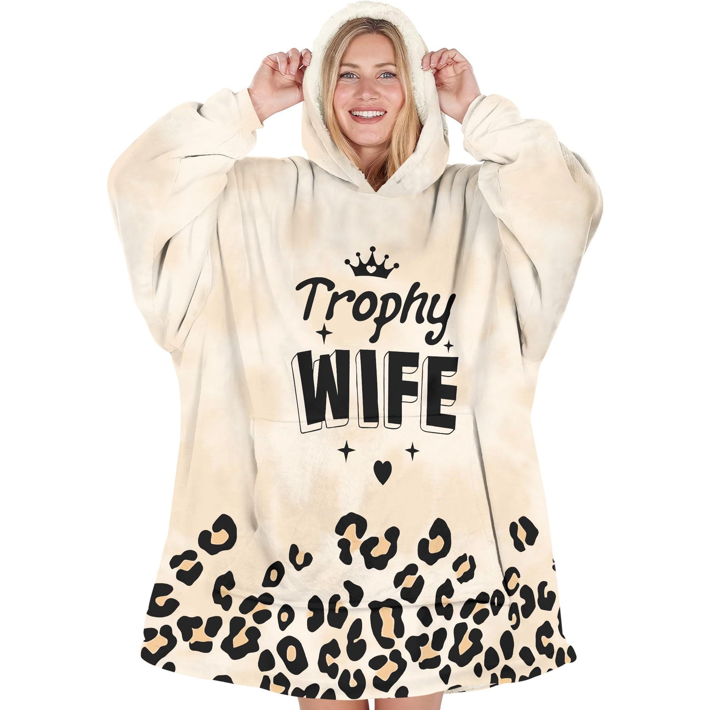 Warmstorey Wearable Blanket Hoodie Leopard Trophy Wife Hoodie Blankets - Cozy Wearable Hoodies Blanket From Husband - Anniversary Birthday Gifts For Wife - Wife Mothers Day Gifts From Husband