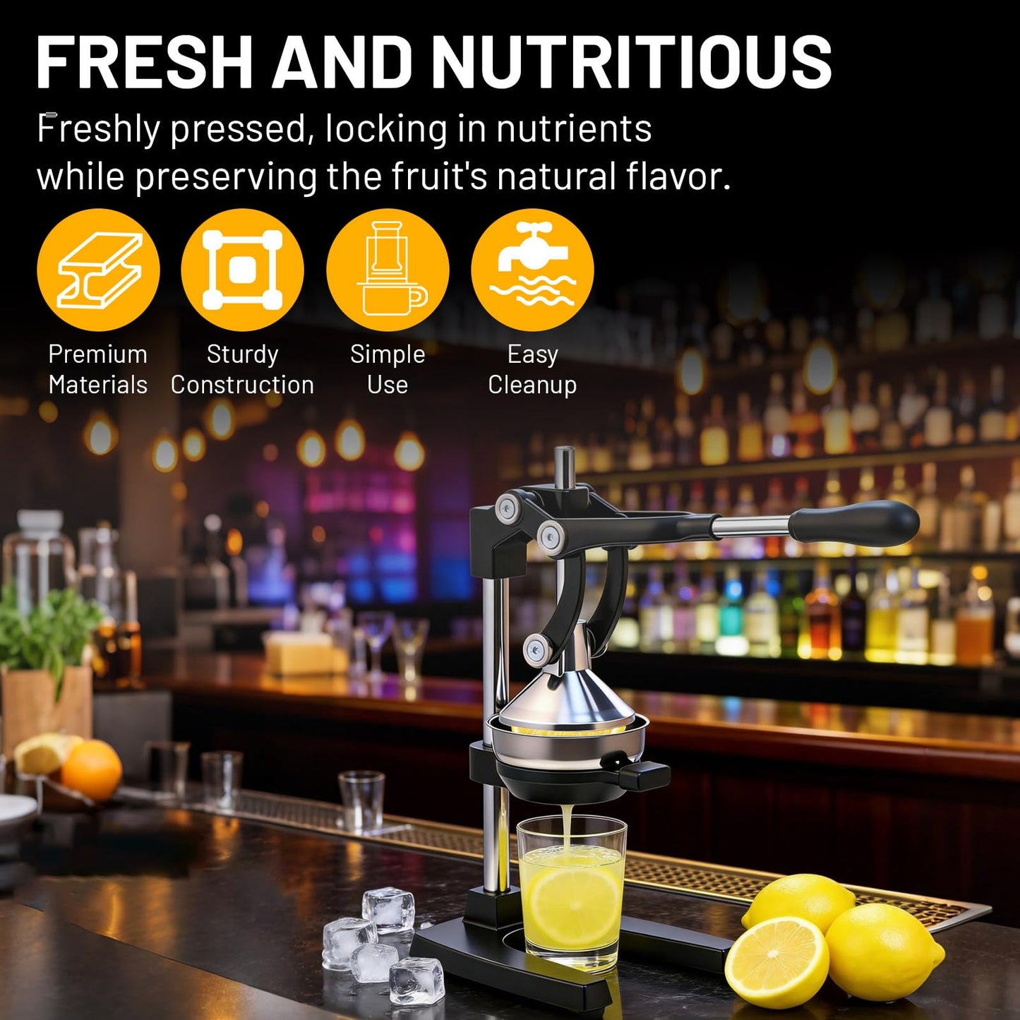 Xiwrdok Cast Iron Juicer Hand Press for Citrus Fruits,Pomegranates,Grapefruits,Heavy-Duty Cast Iron Juicer,Lemon Squeezer Manual,with Stainless Steel Cup,Easy to Use & Clean（Black）