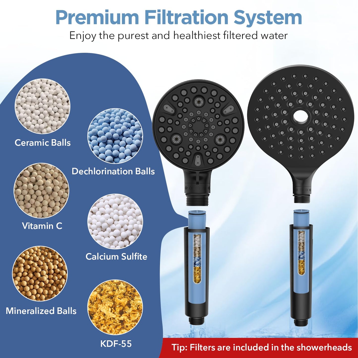 MakeFit Dual Filtered Rain Shower Head Combo, High Pressure Handheld Shower Head with Adjustable Bar - Rainfall Shower Head And Showerhead with Filter for Hard Water - Removes Chlorine