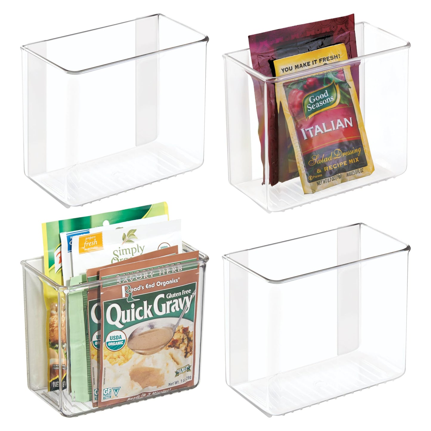 iDesign Adhesive Organizer Bin - Damage-Free Hanging for Kitchen, Bathroom, or Office - Set of 4 - Clear