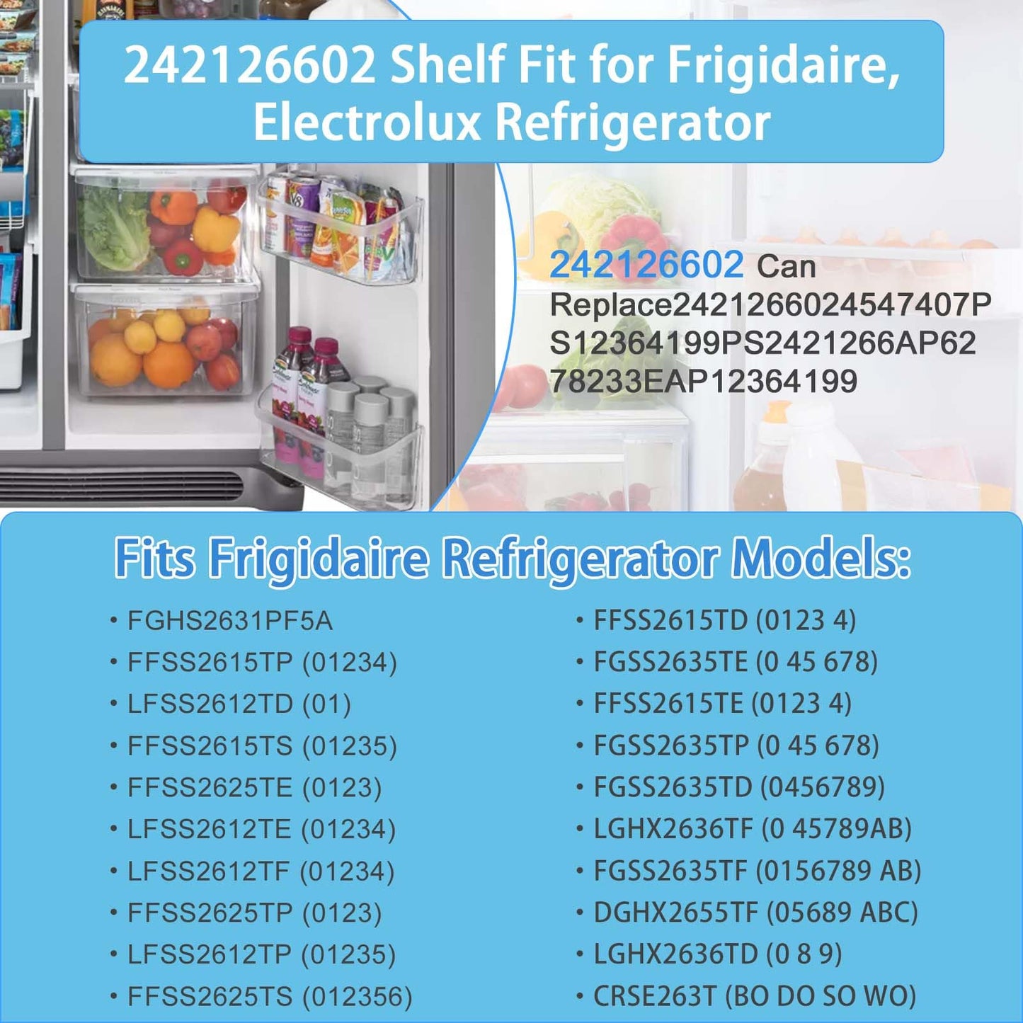 242126602 Replacement Refrigerator Door Shelf Bin Compatible with Frigidaire, Gibson, Kelvinator Refrigerator - Replaces 547407 AP6278233 PS12364199 EAP12364199 FFSS2625TS0 LFSS2612TF0 (2Pack)…