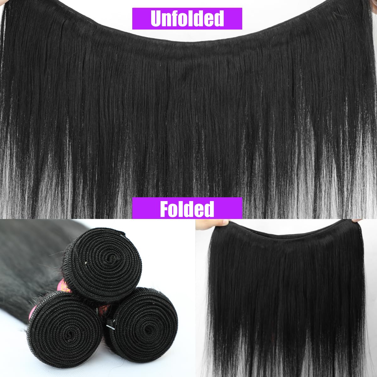 12A Human Hair Bundles 22 24 26 Inch Straight Human Hair 3 Bundles Brazilian Virgin Hair Straight Weave Human Hair Extensions Natural Color
