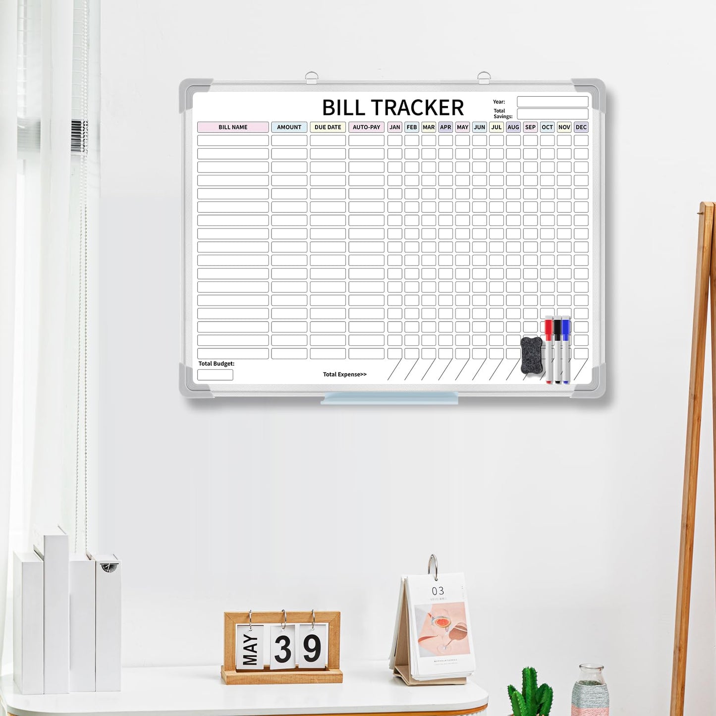 Feifeiya 24 x 18 Inch Monthly Bill Payment Tracker Organizer Whiteboard Aluminum Frame Wall Monthly Bill Payment Checklist Magnetic Dry Erase Board Planner for Personal Budgeting Financial(Classic)